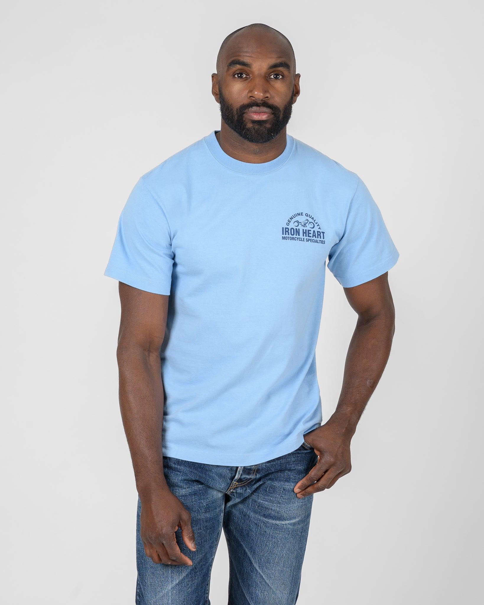 7.5OZ PRINTED LOOPWHEEL CREW NECK T-SHIRT - SAX BLUE - 3