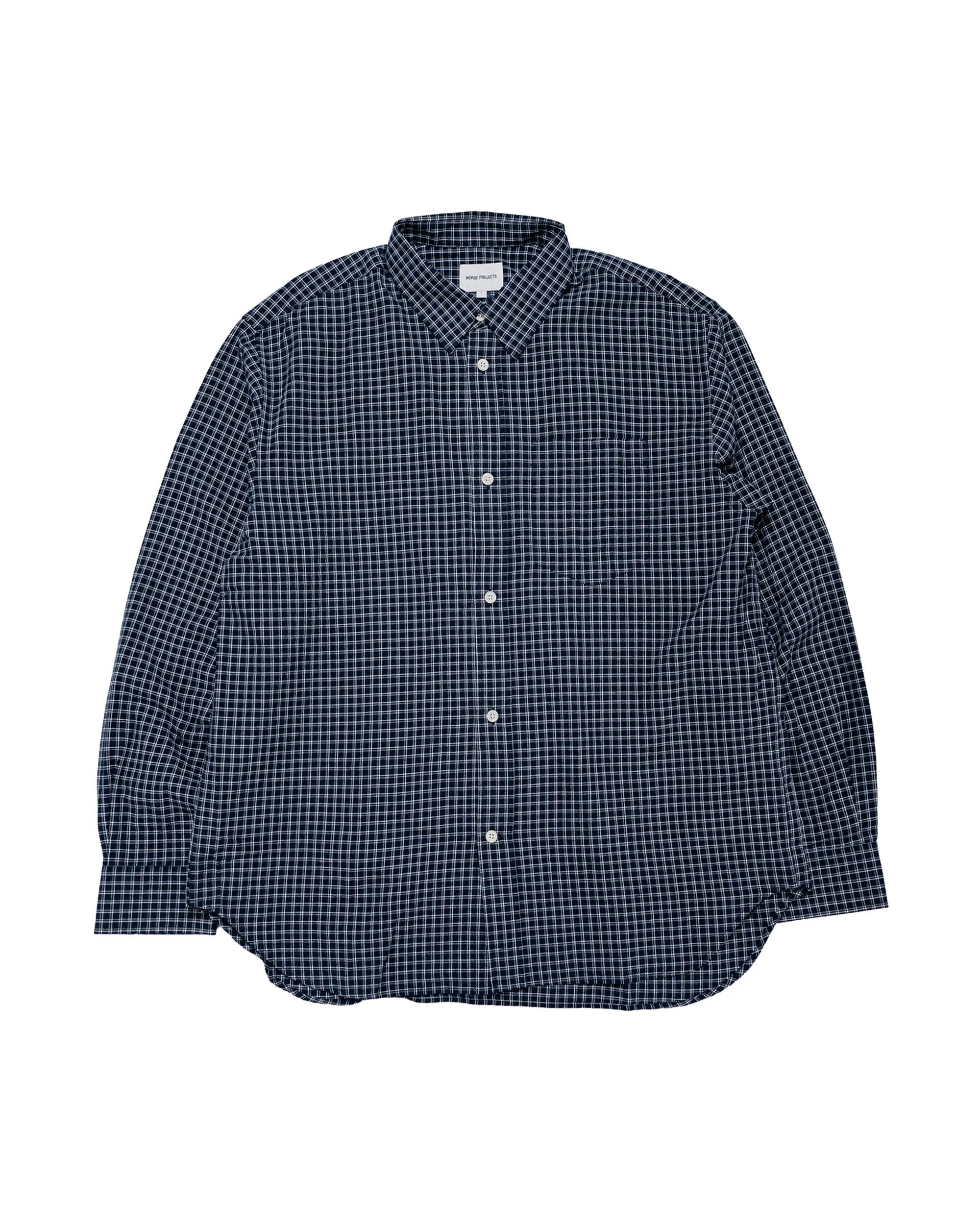 Espevik Oversized Check Shirt Dark Navy Check - 1