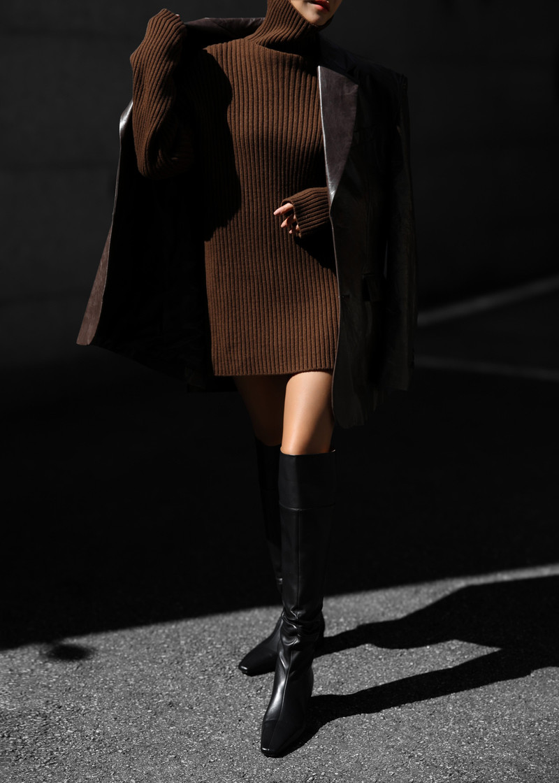 Thelma Ribbed Sweater Dress - Brown 6