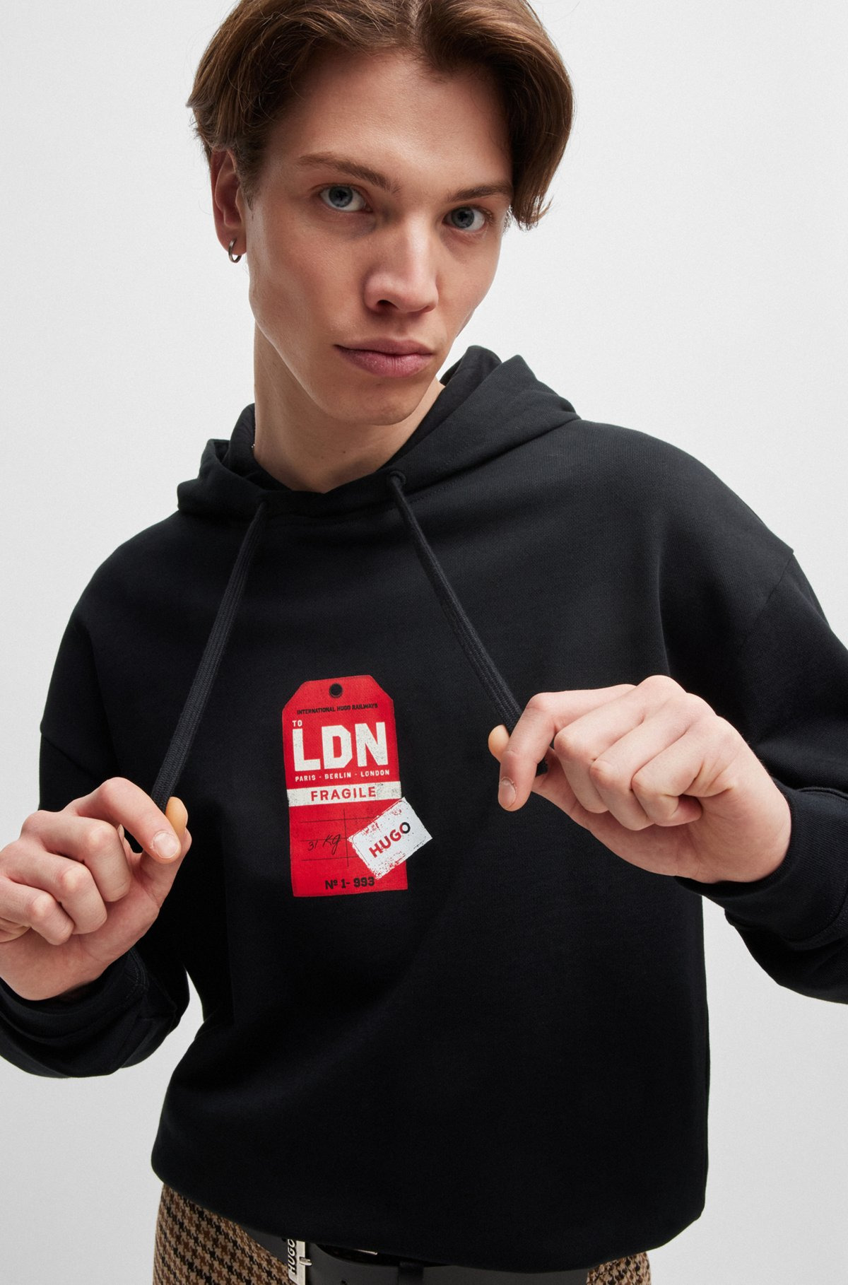 COTTON-TERRY HOODIE WITH TRAVEL-TAG ARTWORK - 3