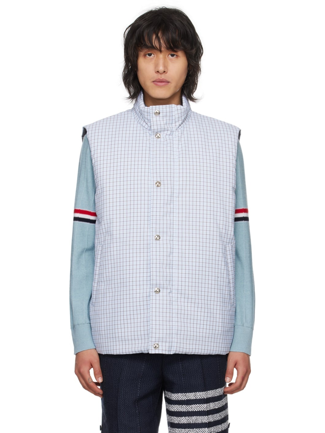 Blue 4-Bar Reversible Down Vest - 1