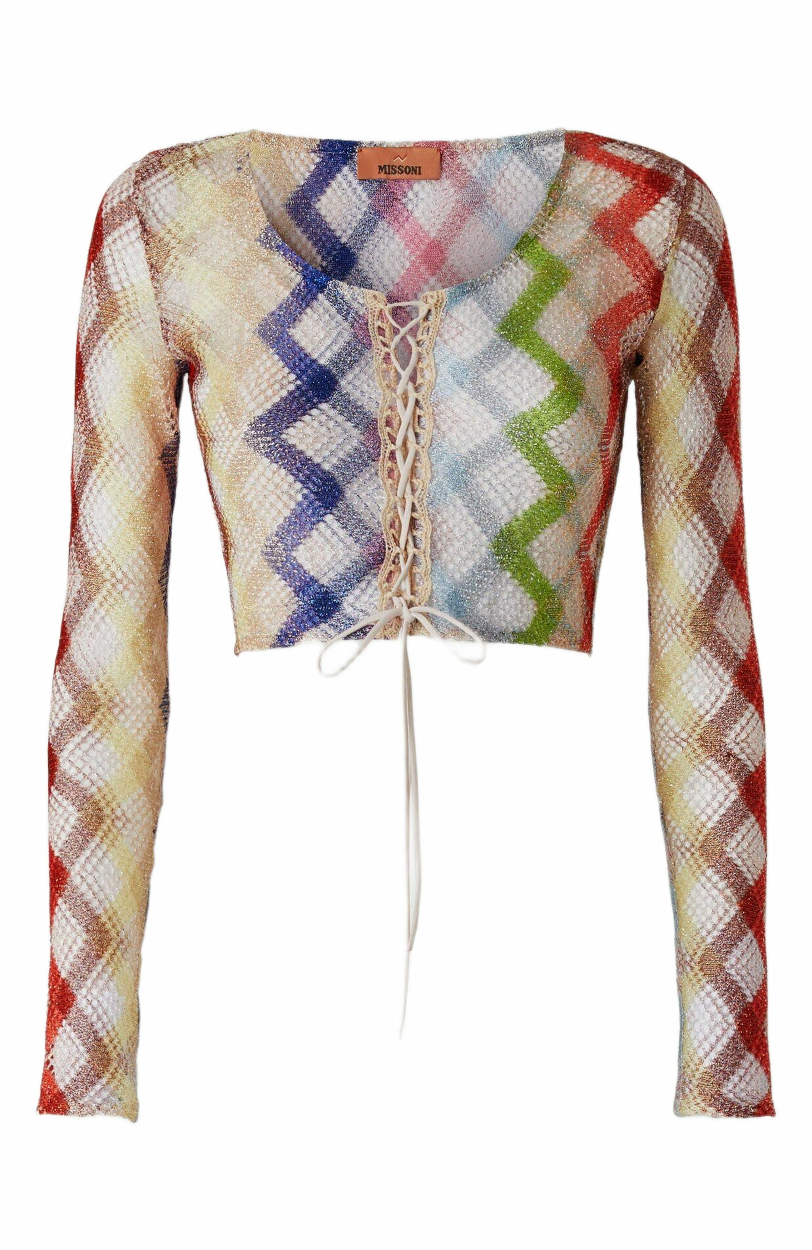 Missoni Long Sleeve Crop Top With Front Tie in Multicoloured at Nordstrom - 4