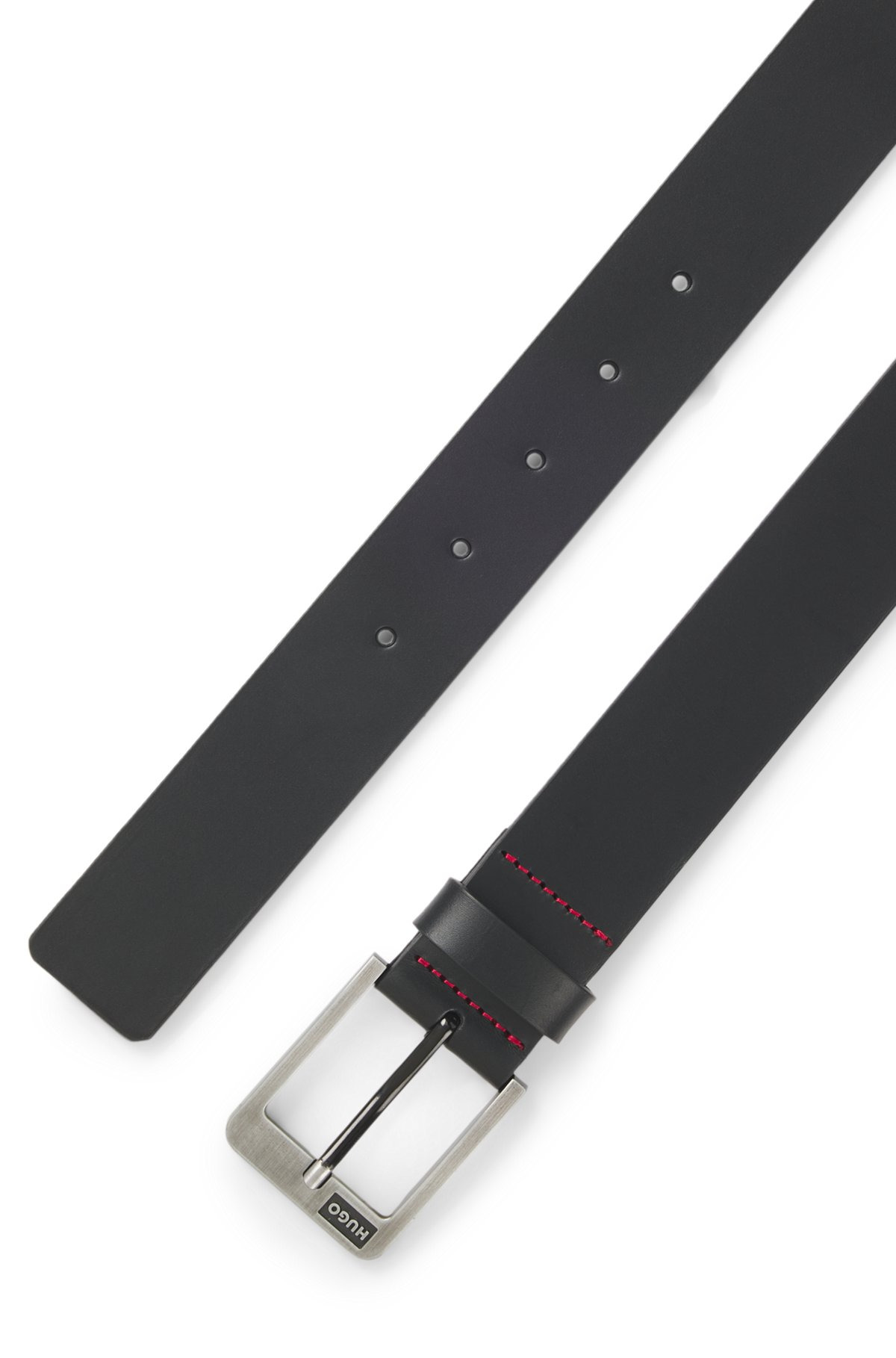 ITALIAN-LEATHER BELT WITH BRUSHED LOGO BUCKLE - 3
