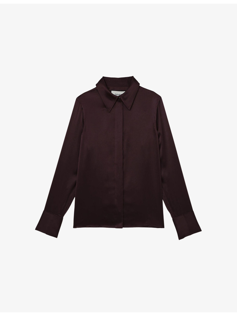 Ameira Concealed-Placket Long-Sleeve Silk Shirt 1