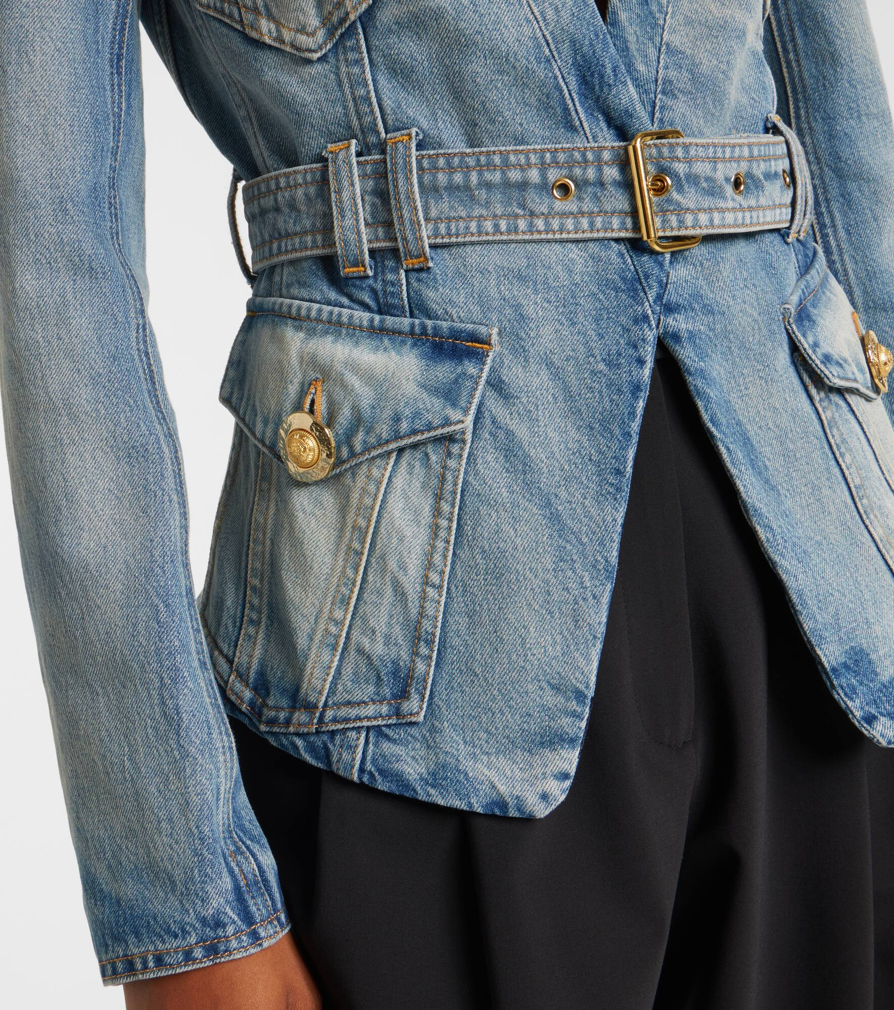 Belted cotton denim jacket - 5