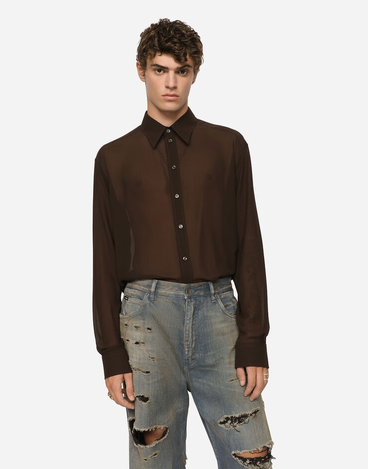 Oversize silk georgette shirt - 4
