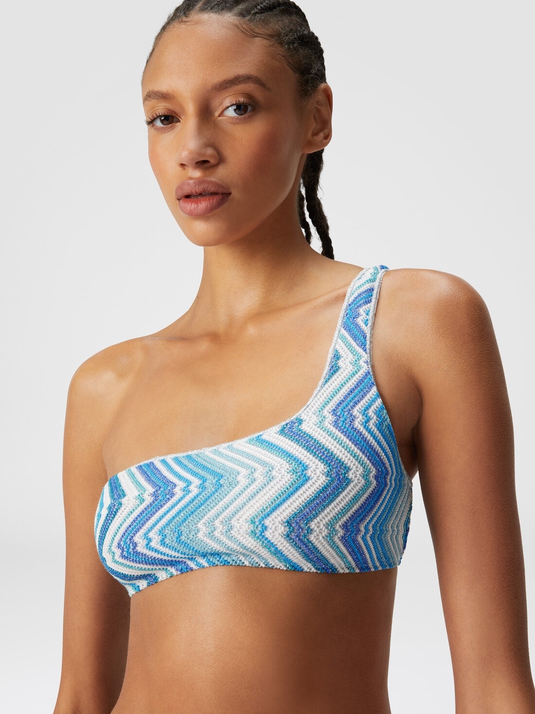 One-shoulder viscose blend chevron bikini with lurex - 5