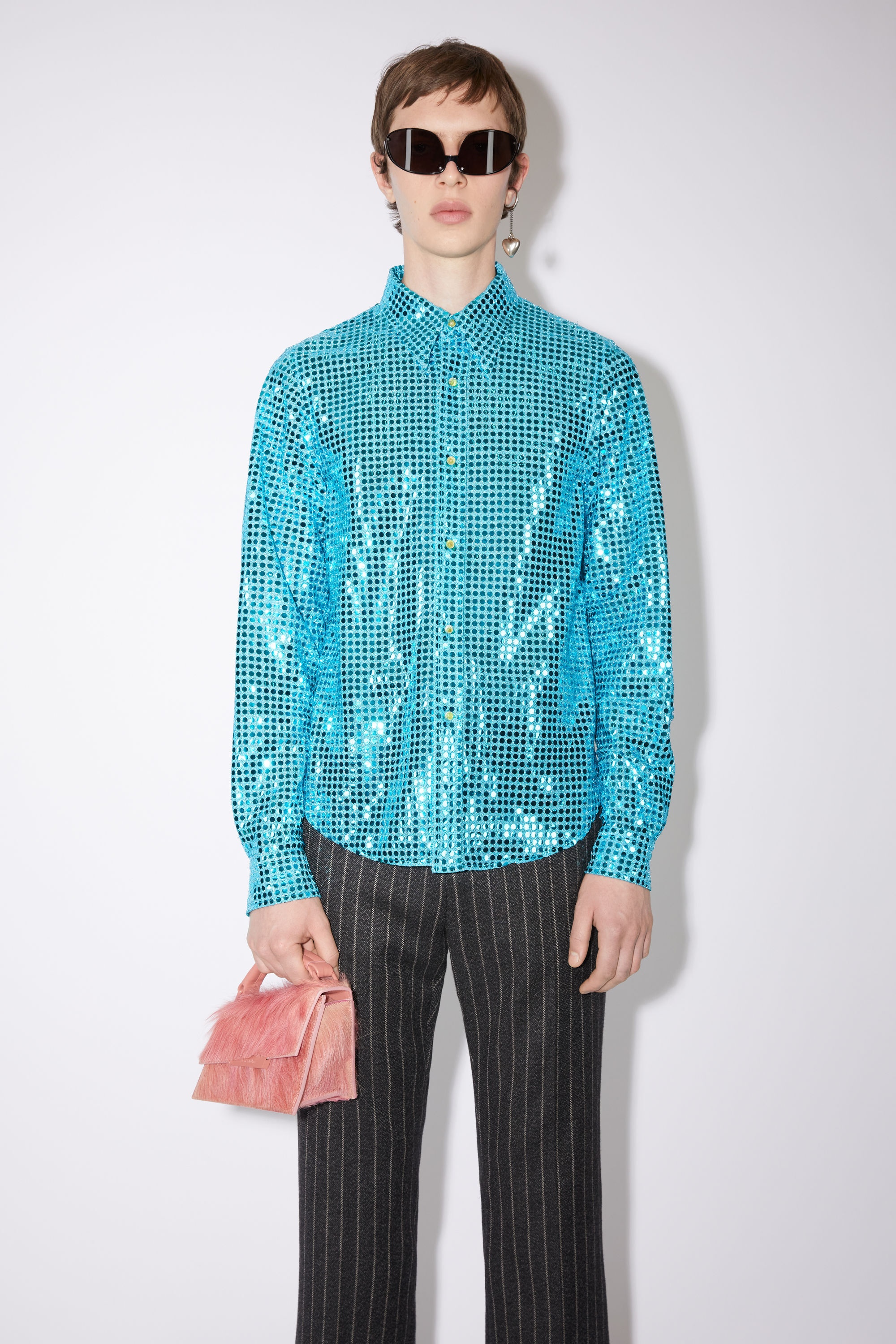 Sequined button-up shirt - Turquoise blue - 2