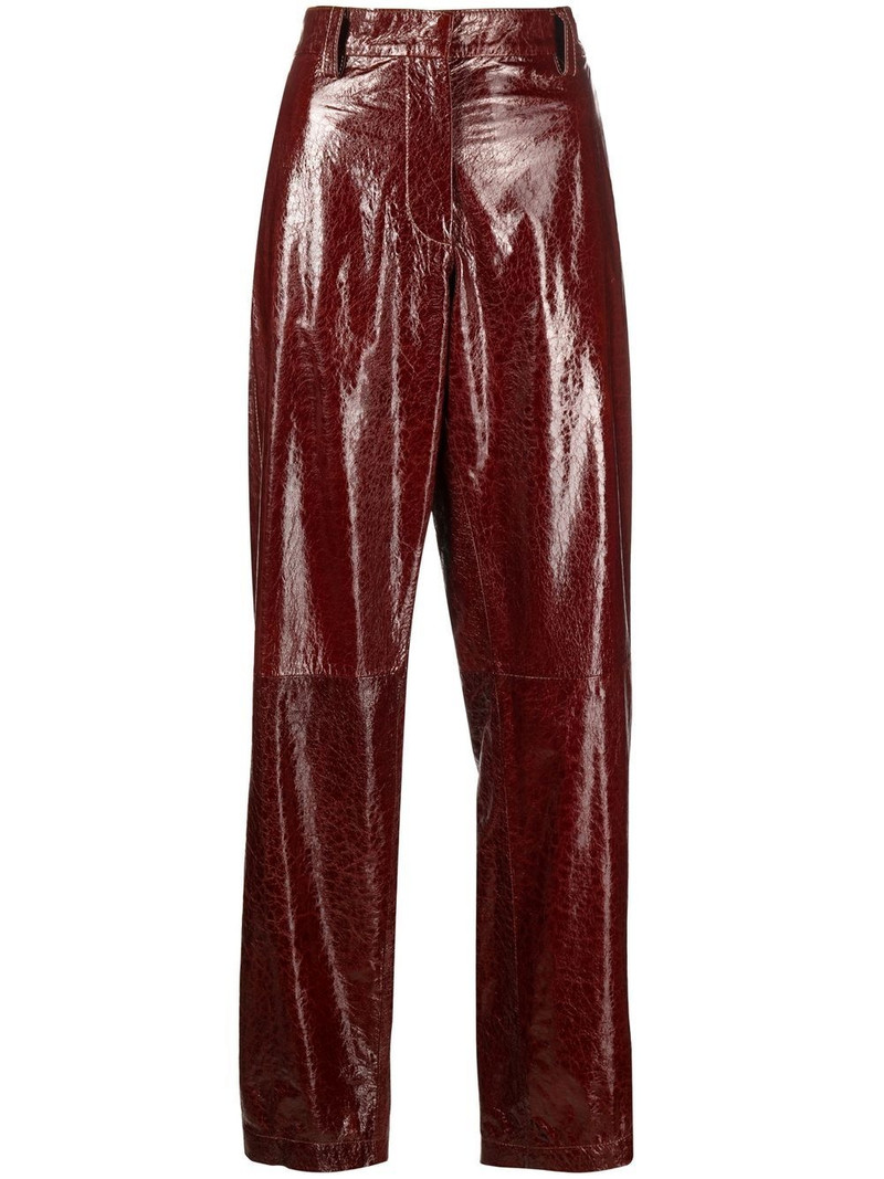 high-shine finish trousers 1
