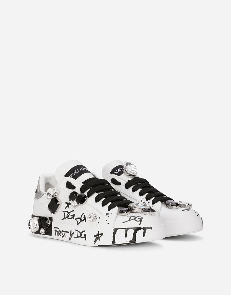 Calfskin Portofino sneakers with embroidery and lettering - 2