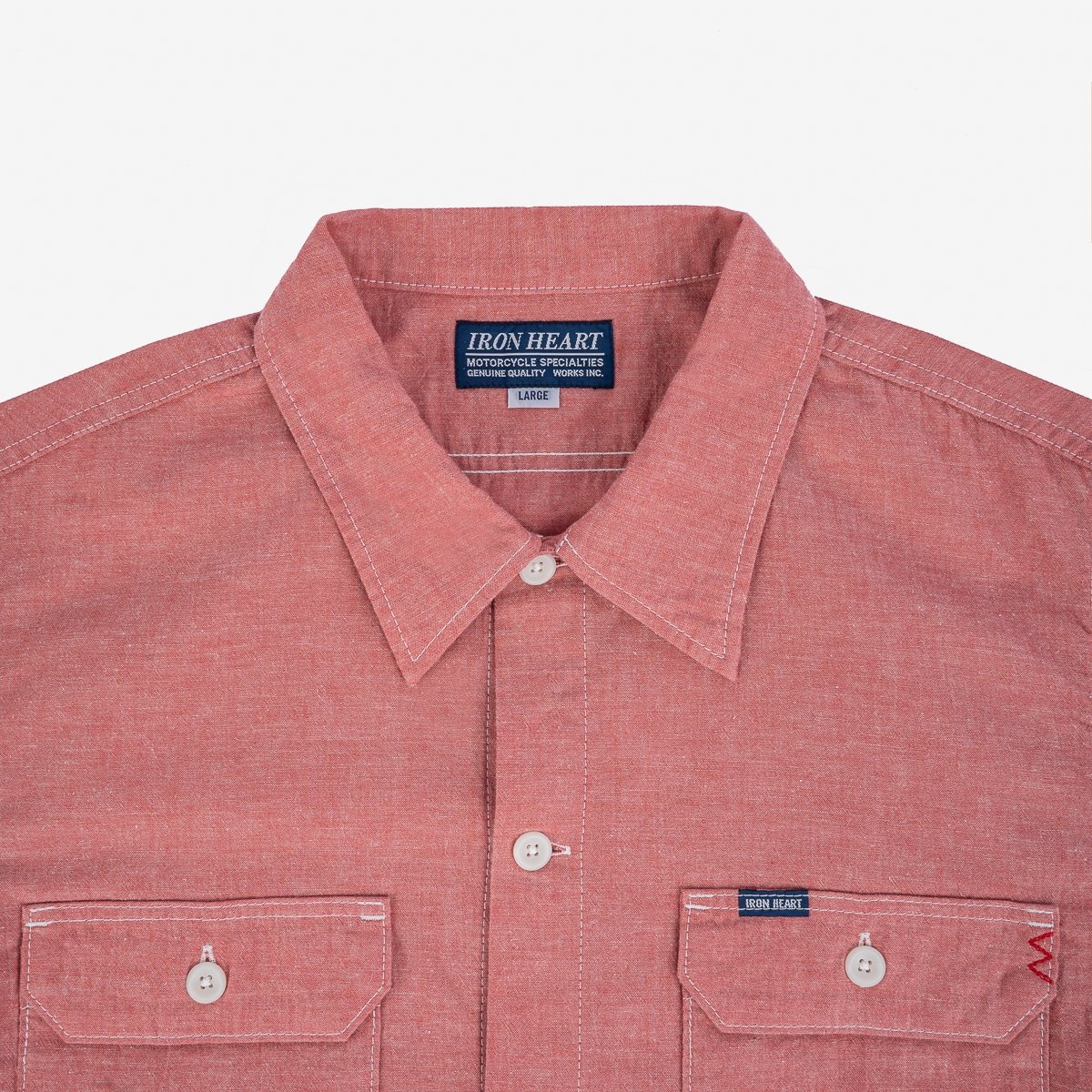 IHSH-388-RED 4oz Selvedge Short Sleeved Summer Shirt - Red - 8