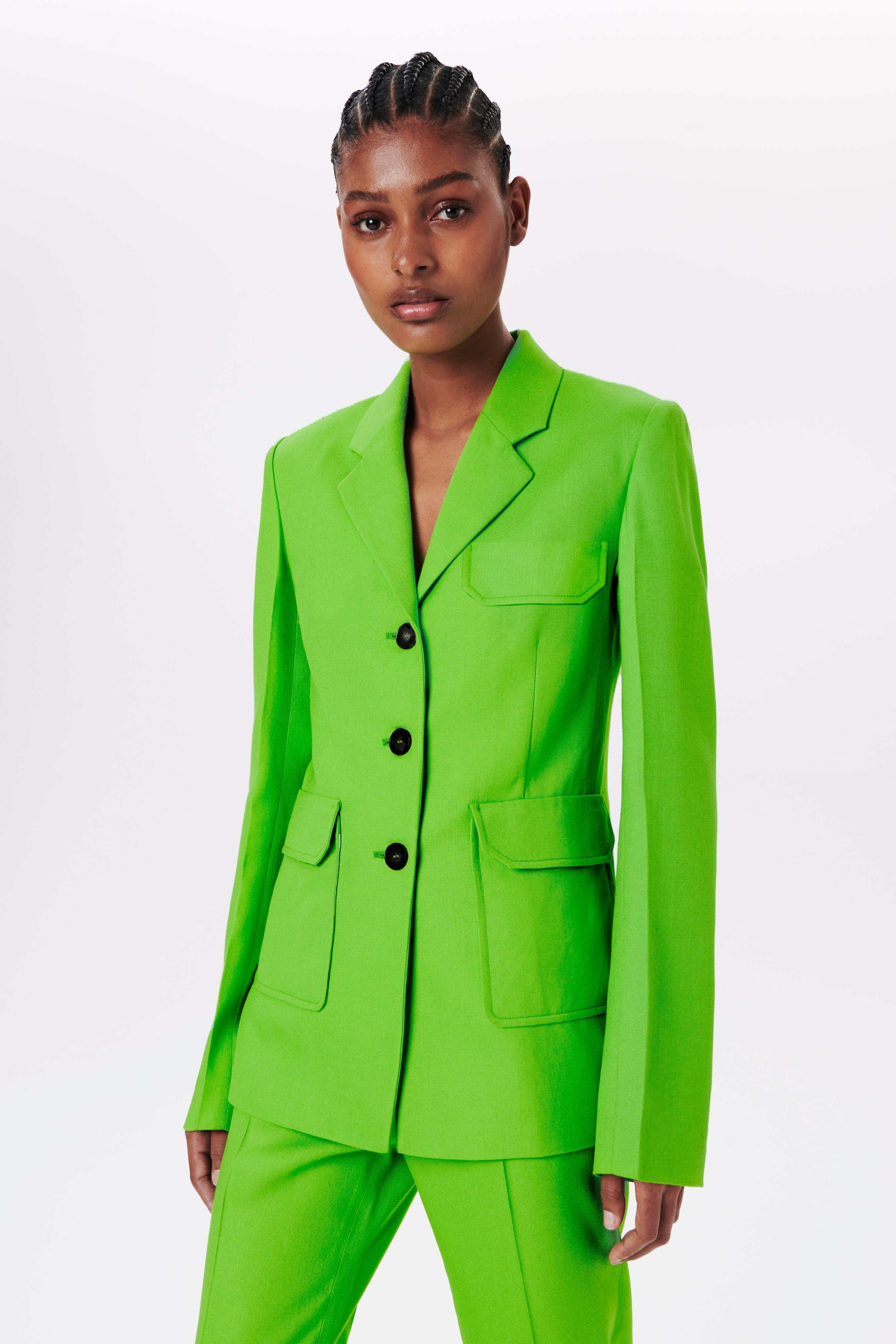 Three Button Single-Breasted Jacket in Apple Green - 3