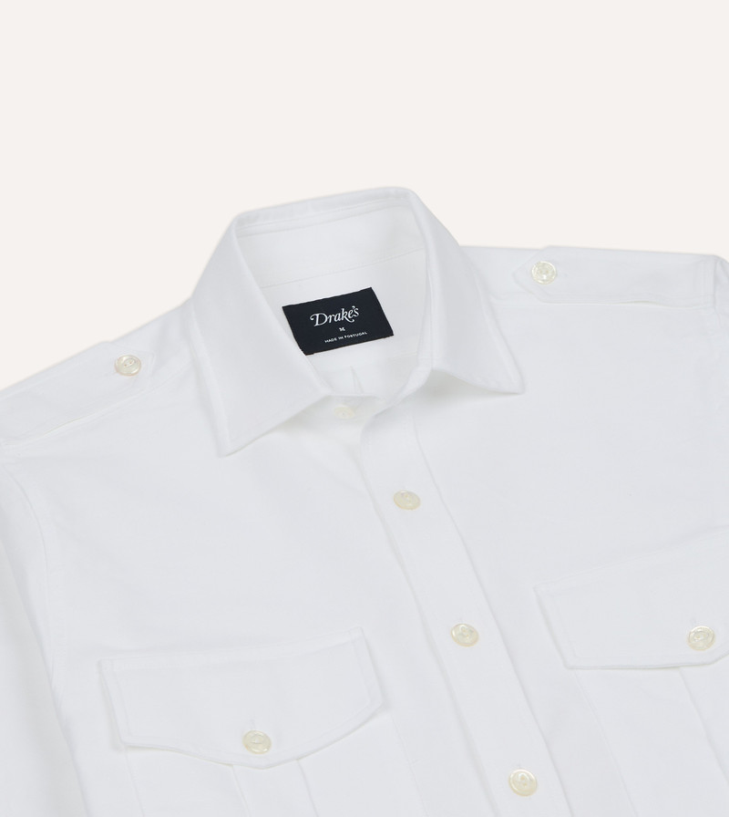 White Oxford Cotton Military Shirt 3