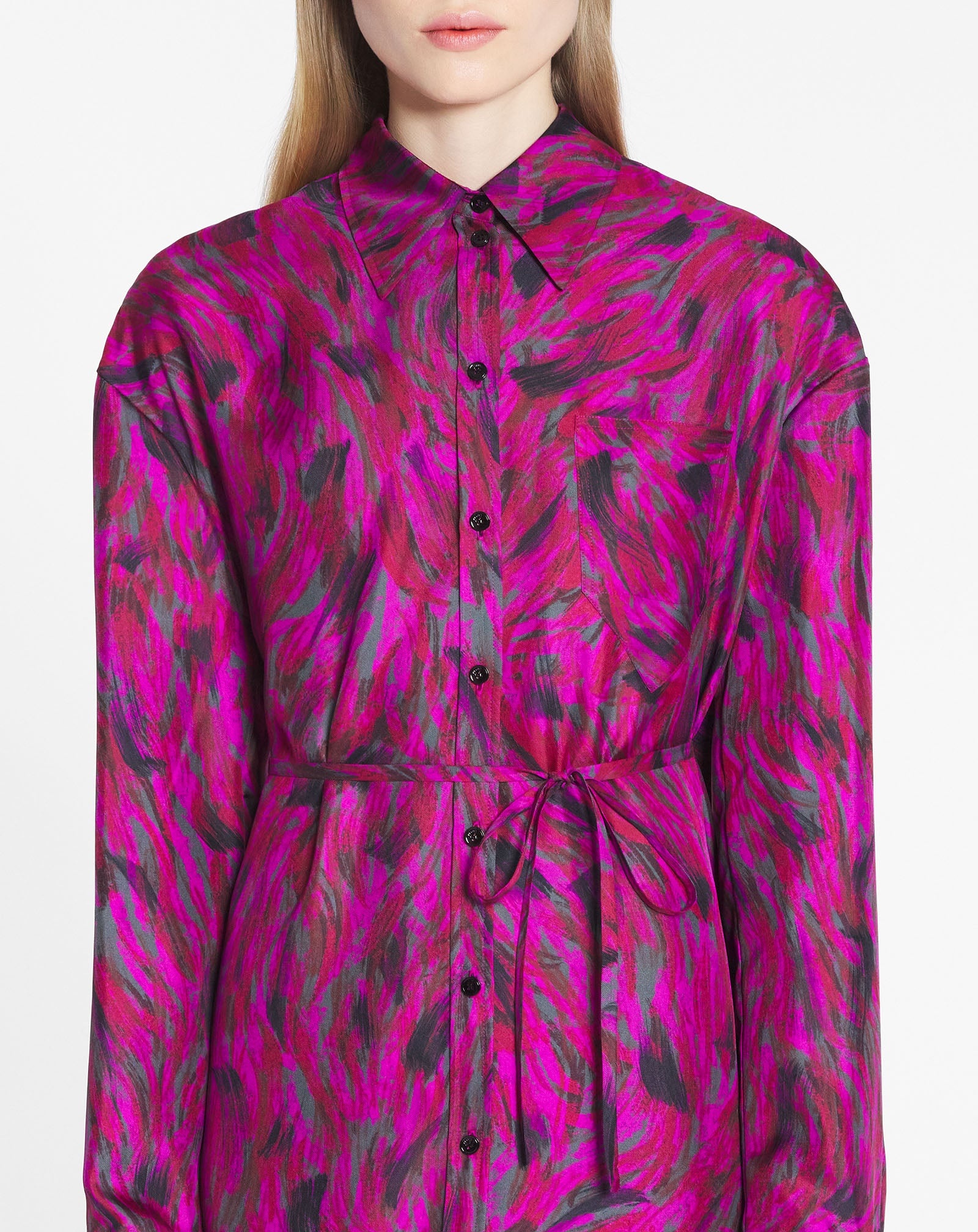PRINTED SHIRT DRESS WITH PLEATS - 5
