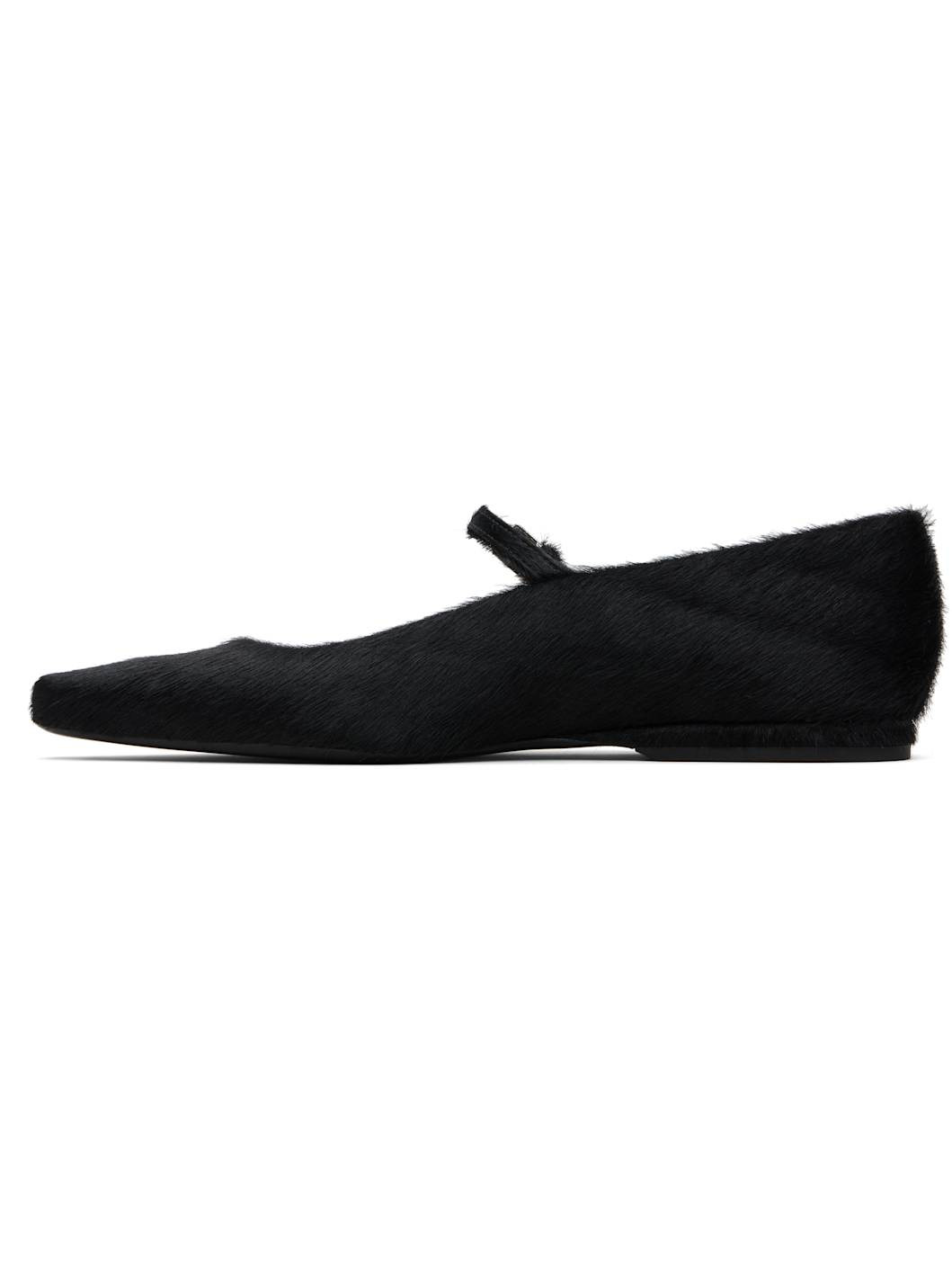 Black Leone Pony-Effect Leather Flats - 3