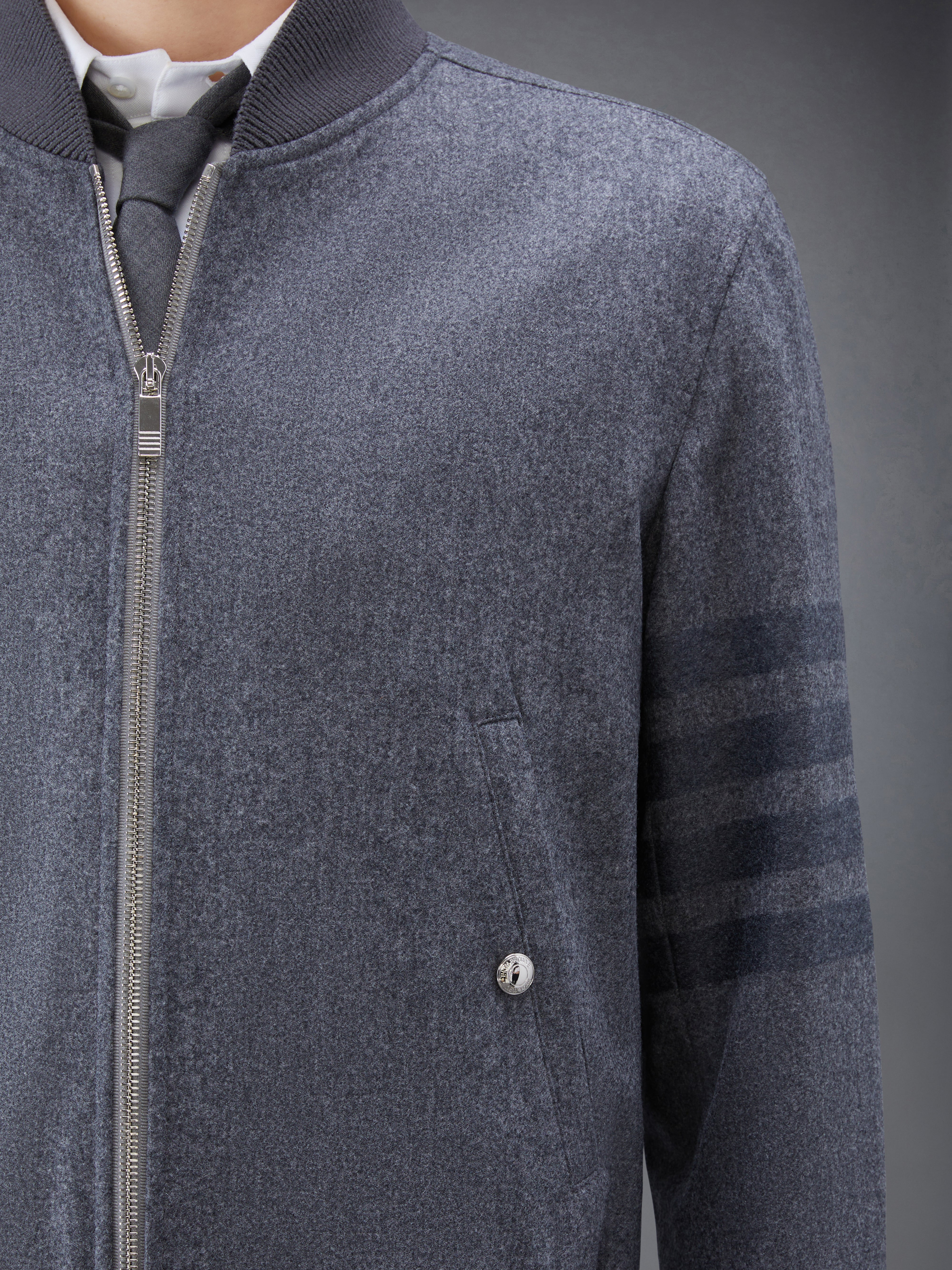 Medium Grey Wool Cashmere Flannel Blouson Tonal 4-Bar Jacket - 6