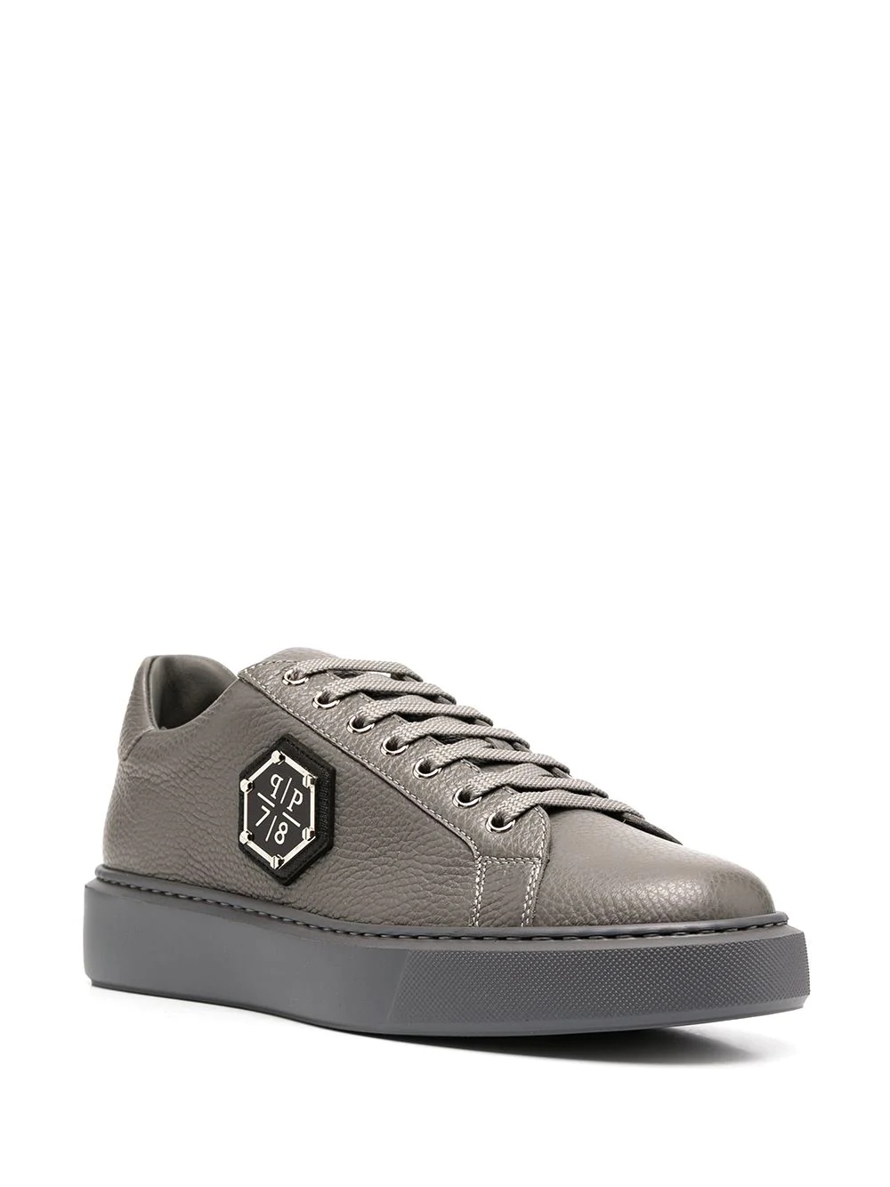 grained leather sneakers - 2