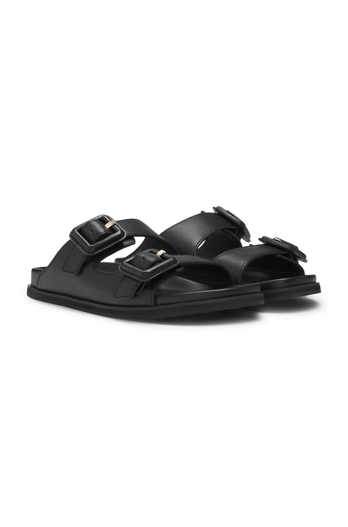 LEATHER SLIDES WITH TWIN BUCKLED STRAPS - 2