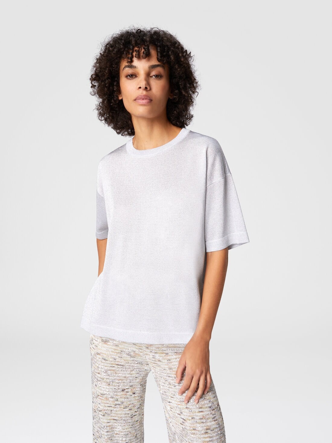 Oversized crewneck sweater in lamé viscose with whetstone sleeves - 4