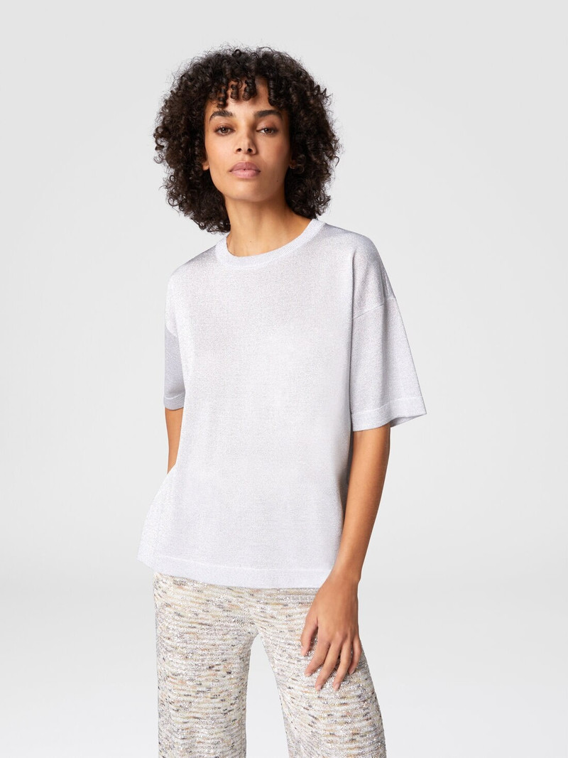 Oversized crewneck sweater in lamé viscose with whetstone sleeves 4