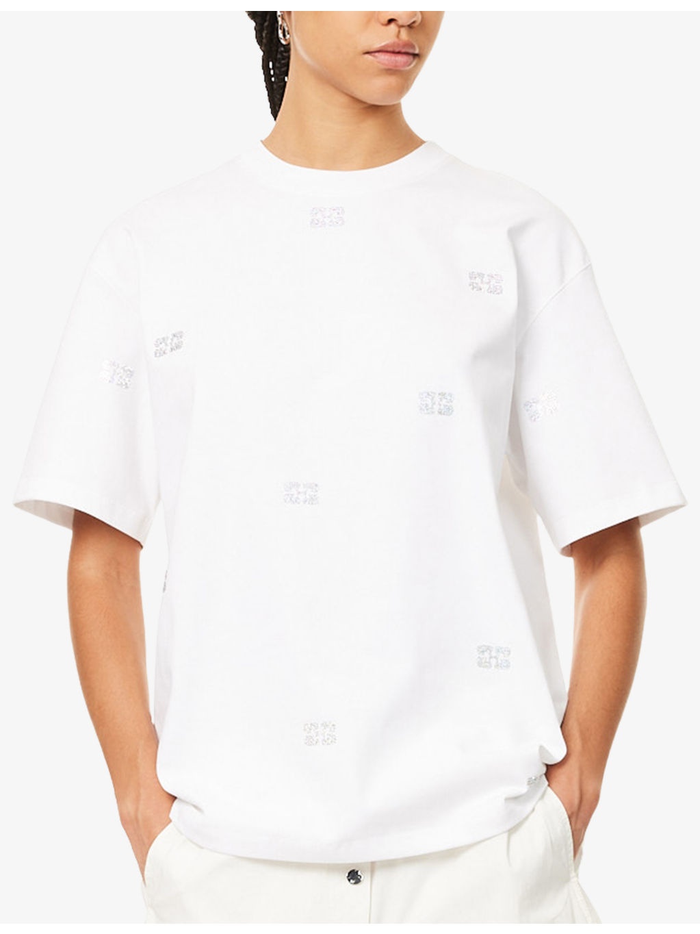 Rhinestone-Embellished Cotton T-Shirt - 3
