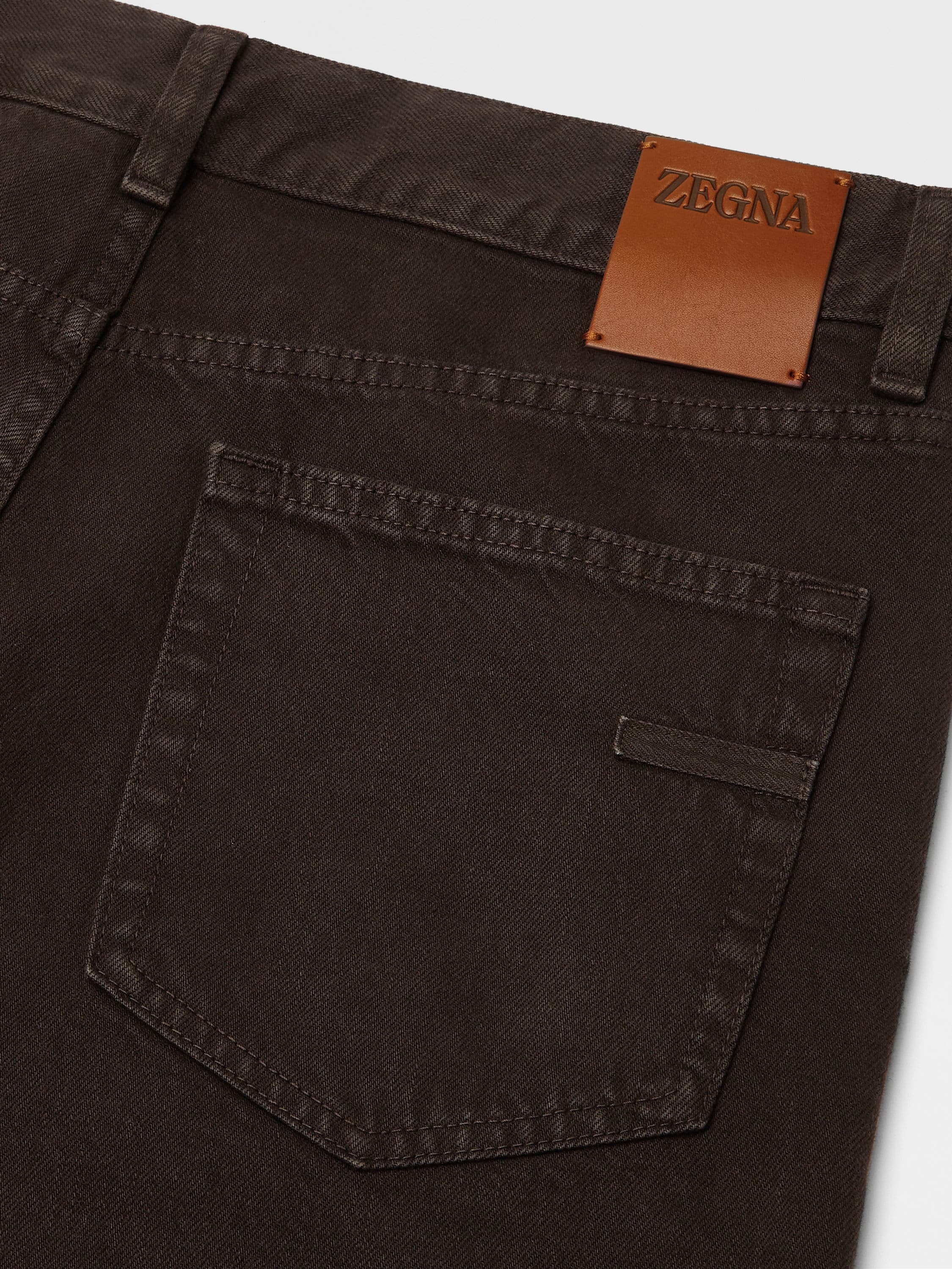 DARK BROWN STONE-WASHED COTTON ROCCIA JEANS - 3