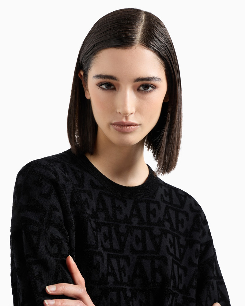 Viscose jumper with all-over flocked-effect jacquard EA logo 5