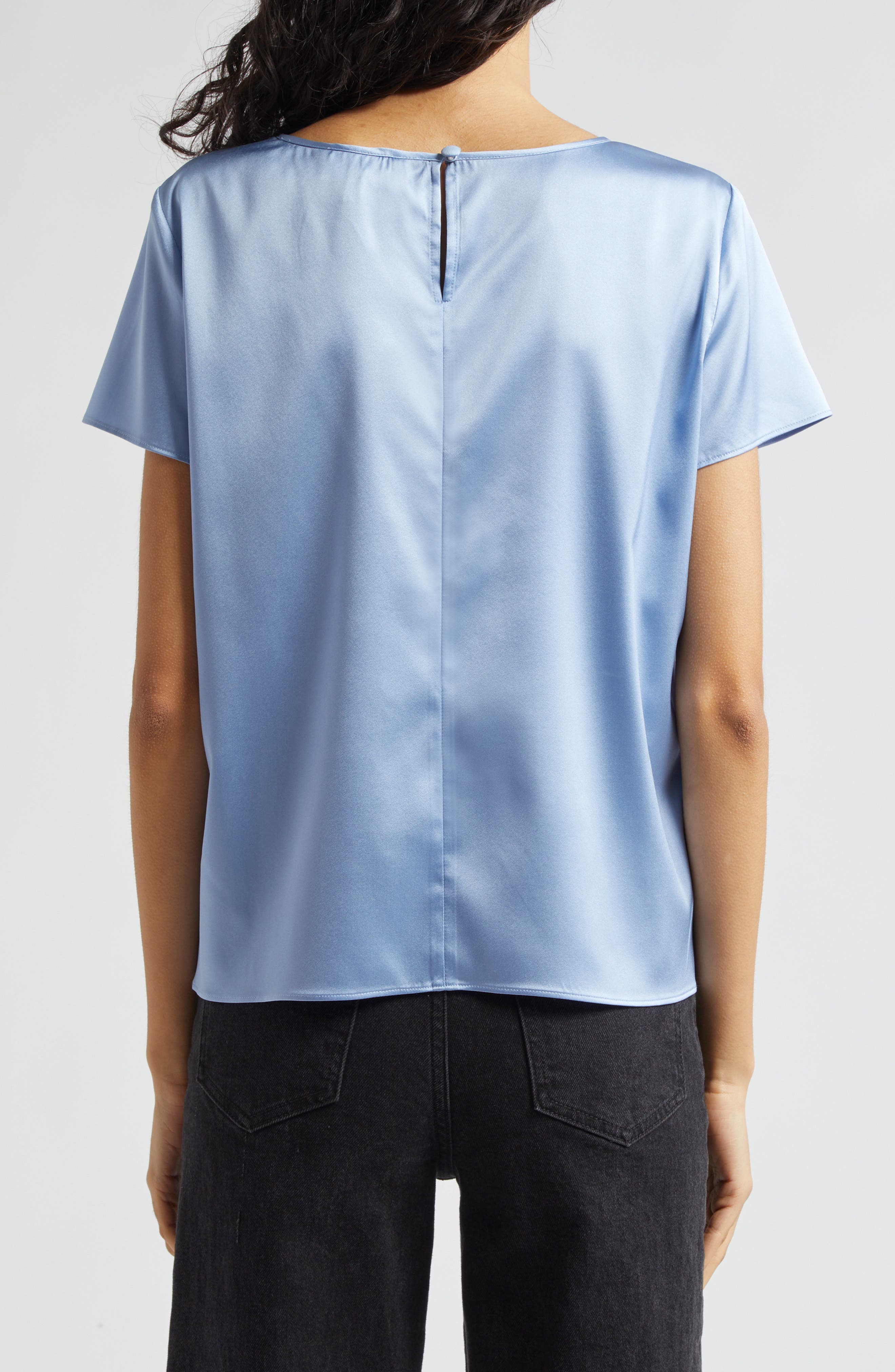 Emporio Armani Silk Satin T-Shirt in Solid Light/Pastel Blue at Nordstrom - 2