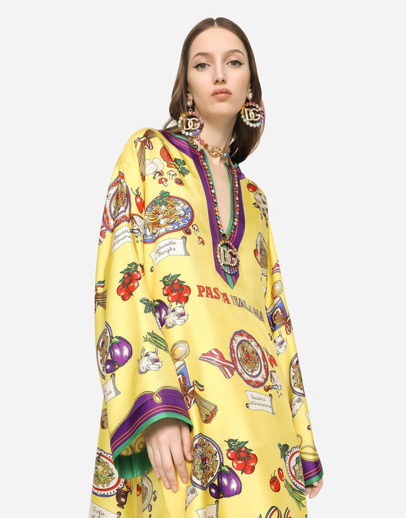 Short twill caftan with pasta print 1