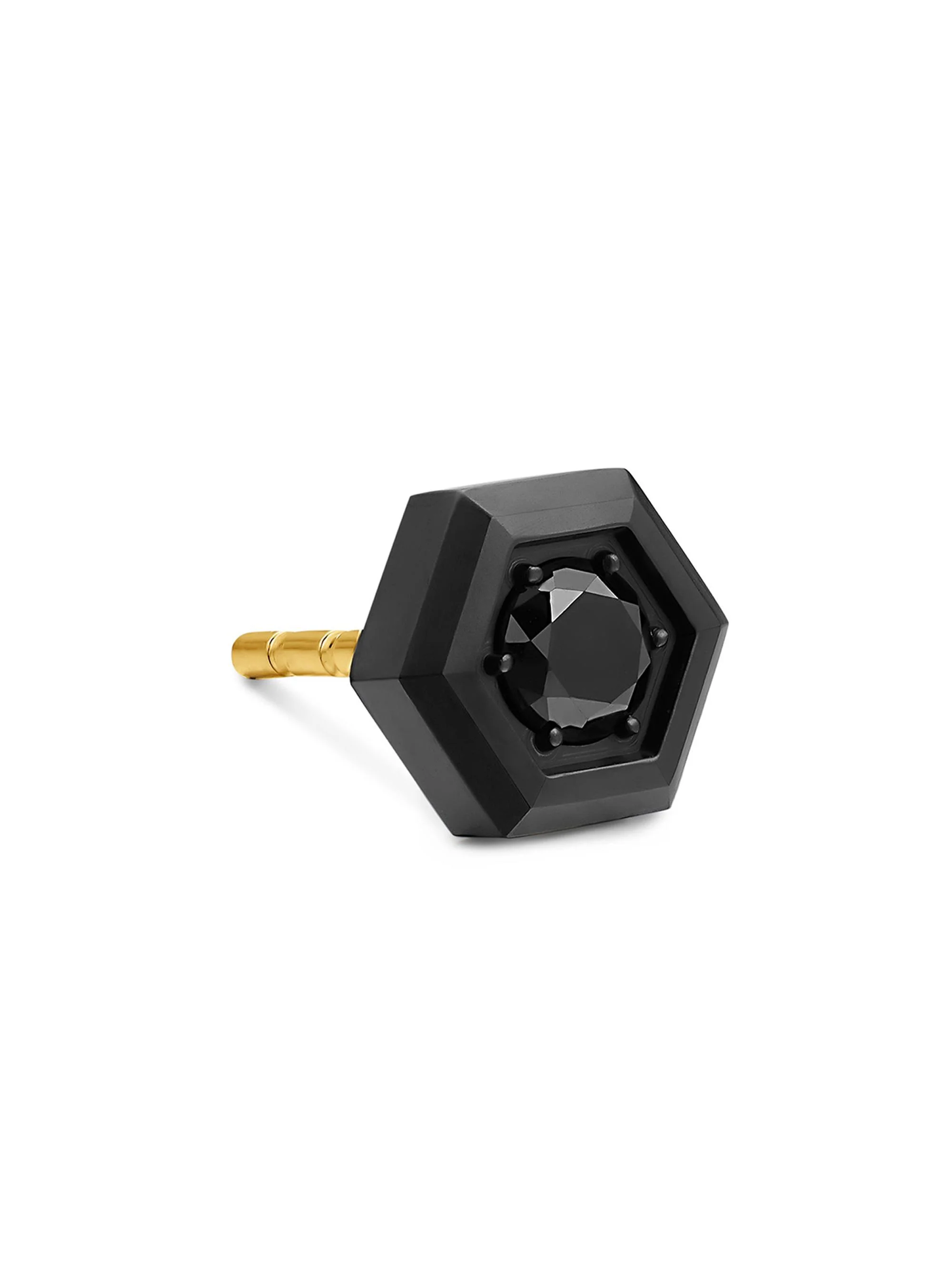 Men's Faceted Hex Stud Earring in Black Titanium with Black Diamond, 8MM - Black Diamond - 1