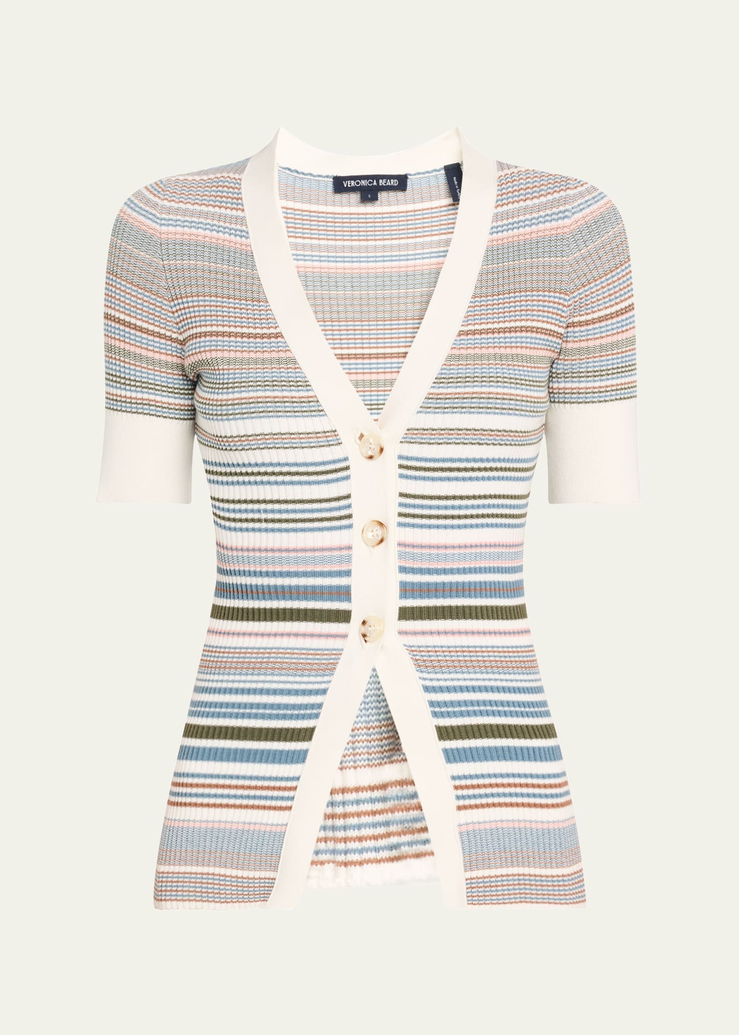 Fawne Stripe Short-Sleeve Cardigan - 1