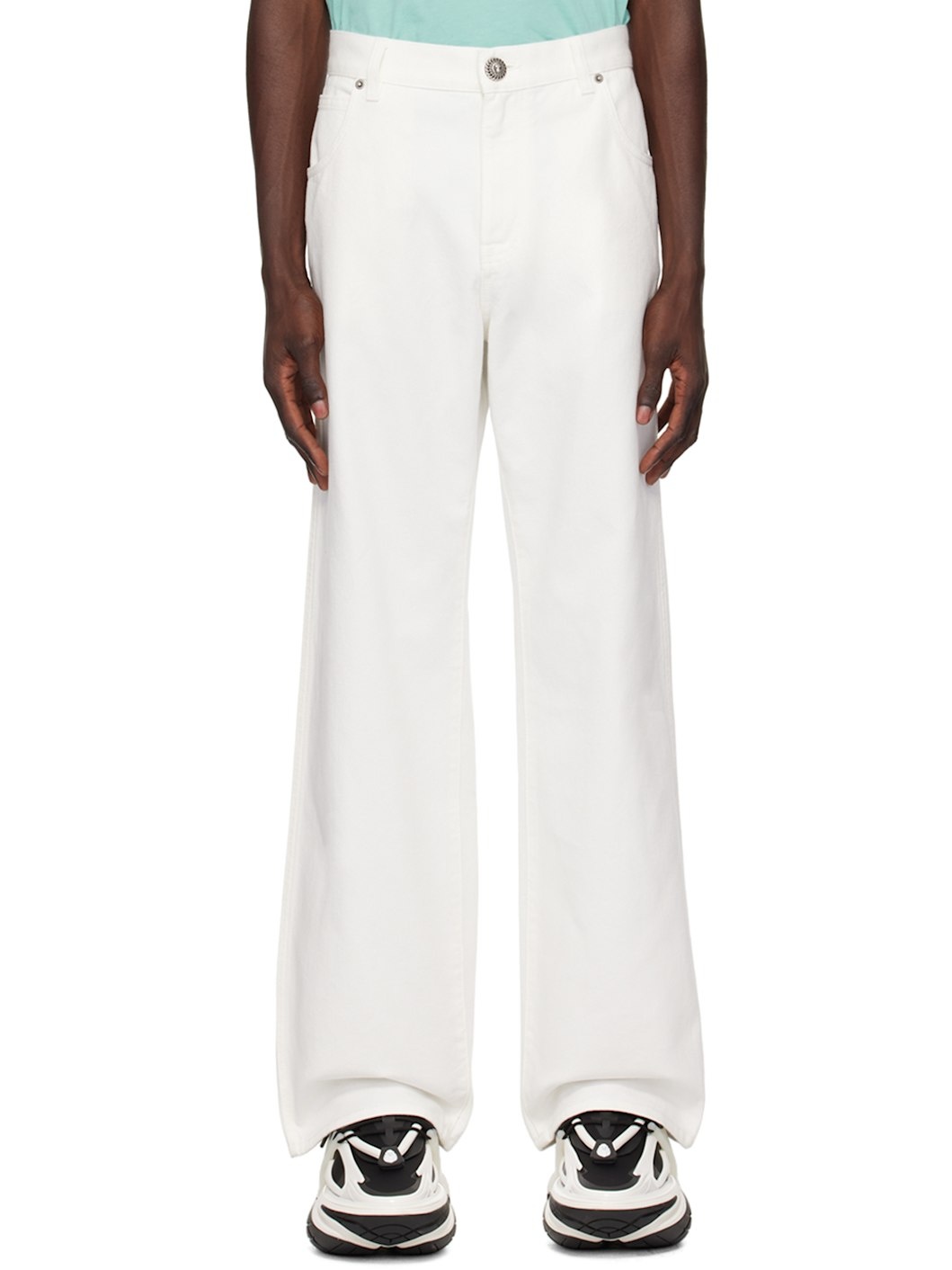 White Straight-Leg Jeans - 1