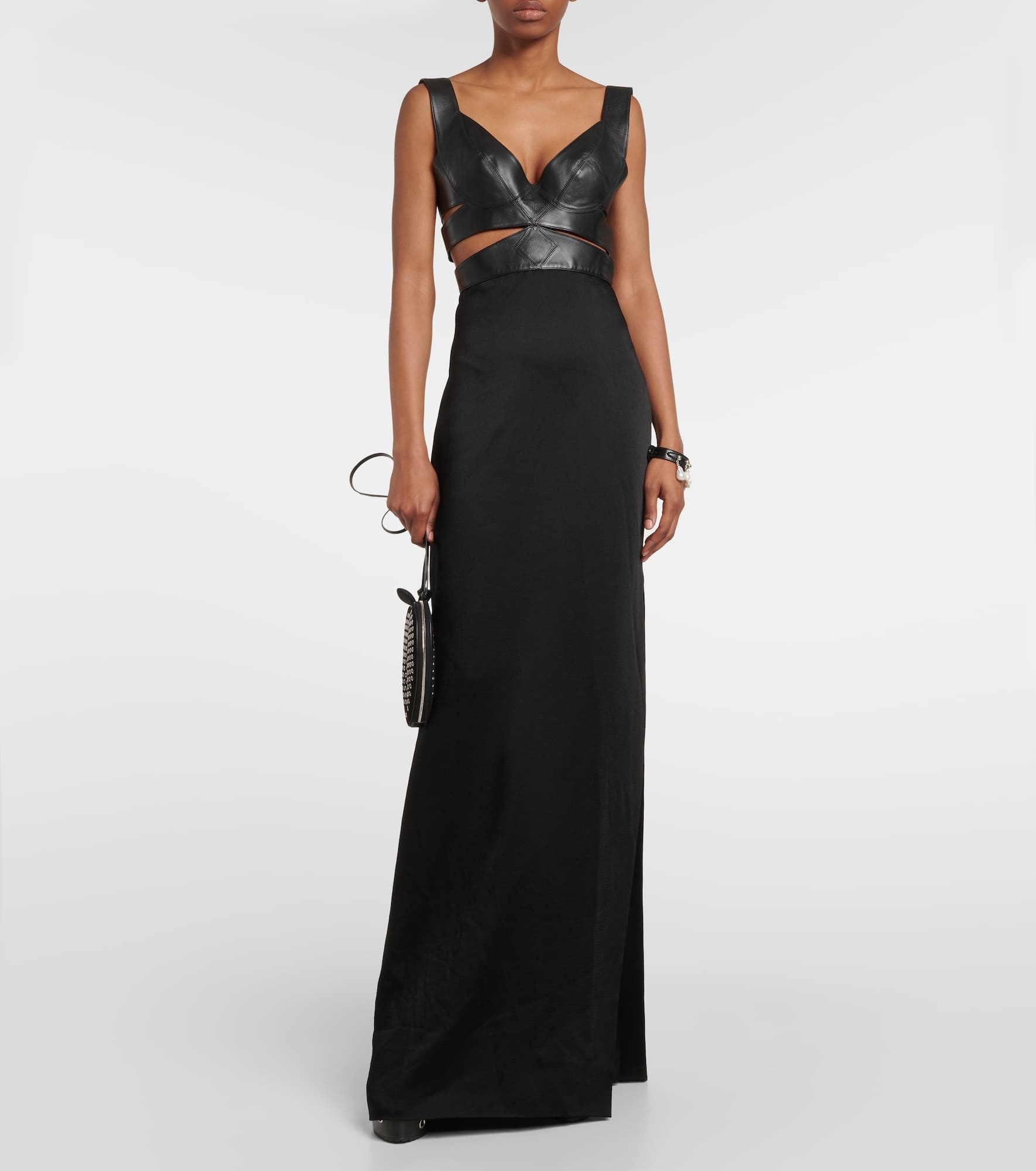 Leather-trimmed cutout gown - 2