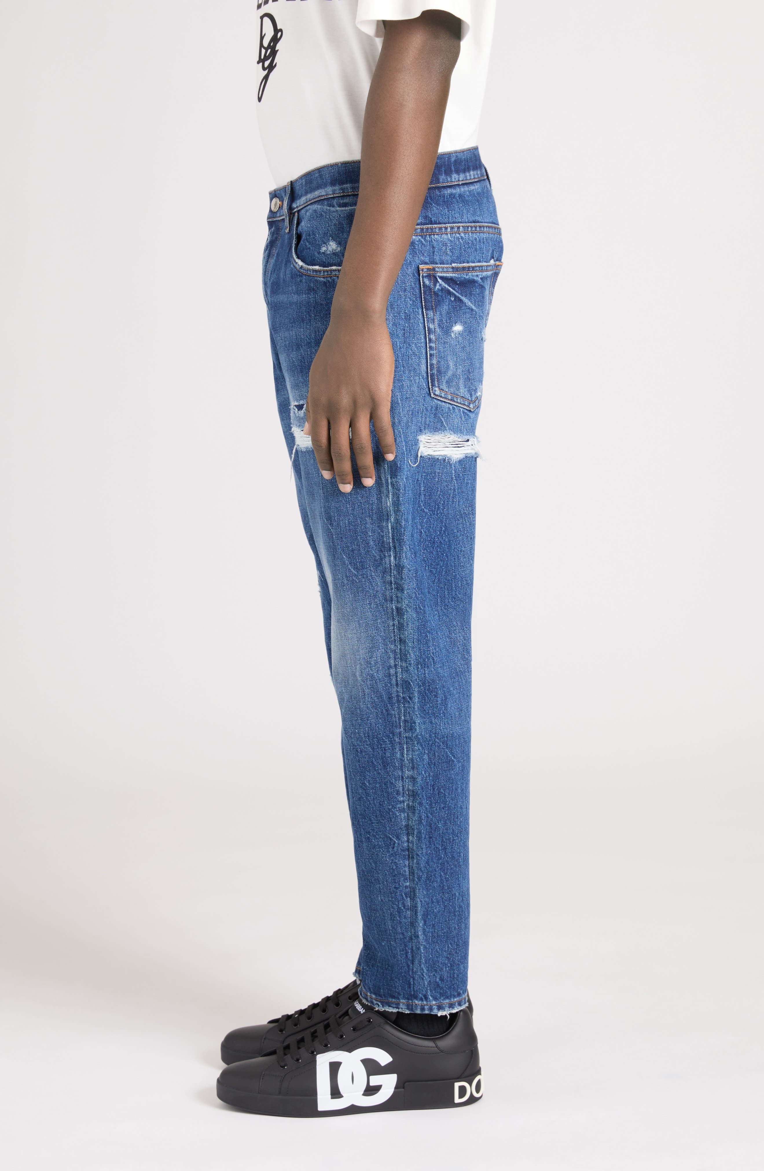Dolce&Gabbana Logo Embroidered Distressed Loose Fit Jeans in S9001 Variante Abbinata at Nordstrom - 3
