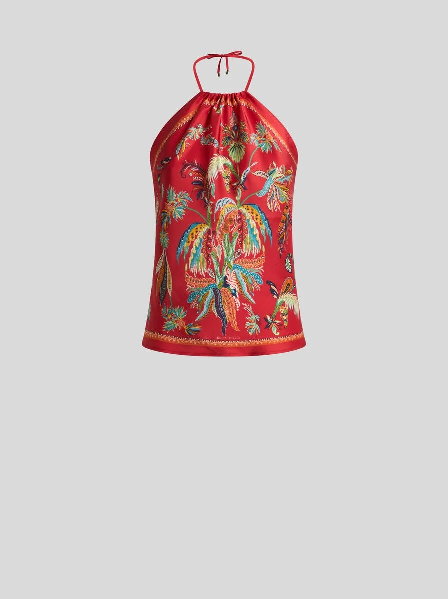 SILK TOP WITH HALTERNECK AND PAISLEY FOLIAGE MOTIF - 1