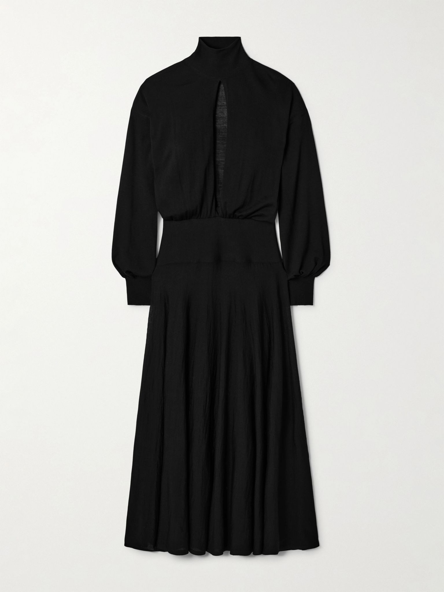 Cutout wool-blend turtleneck midi dress Black - 1