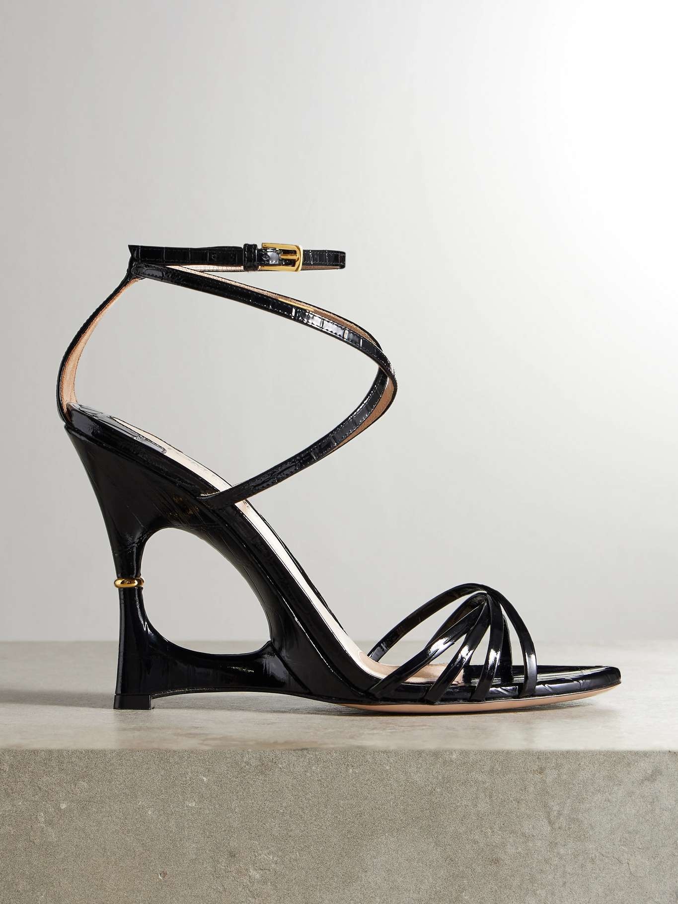 Paradis cutout croc-effect patent-leather sandals - 1