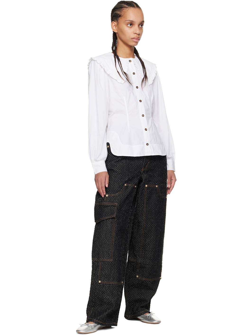 White Frill Collar Poplin Shirt - 4