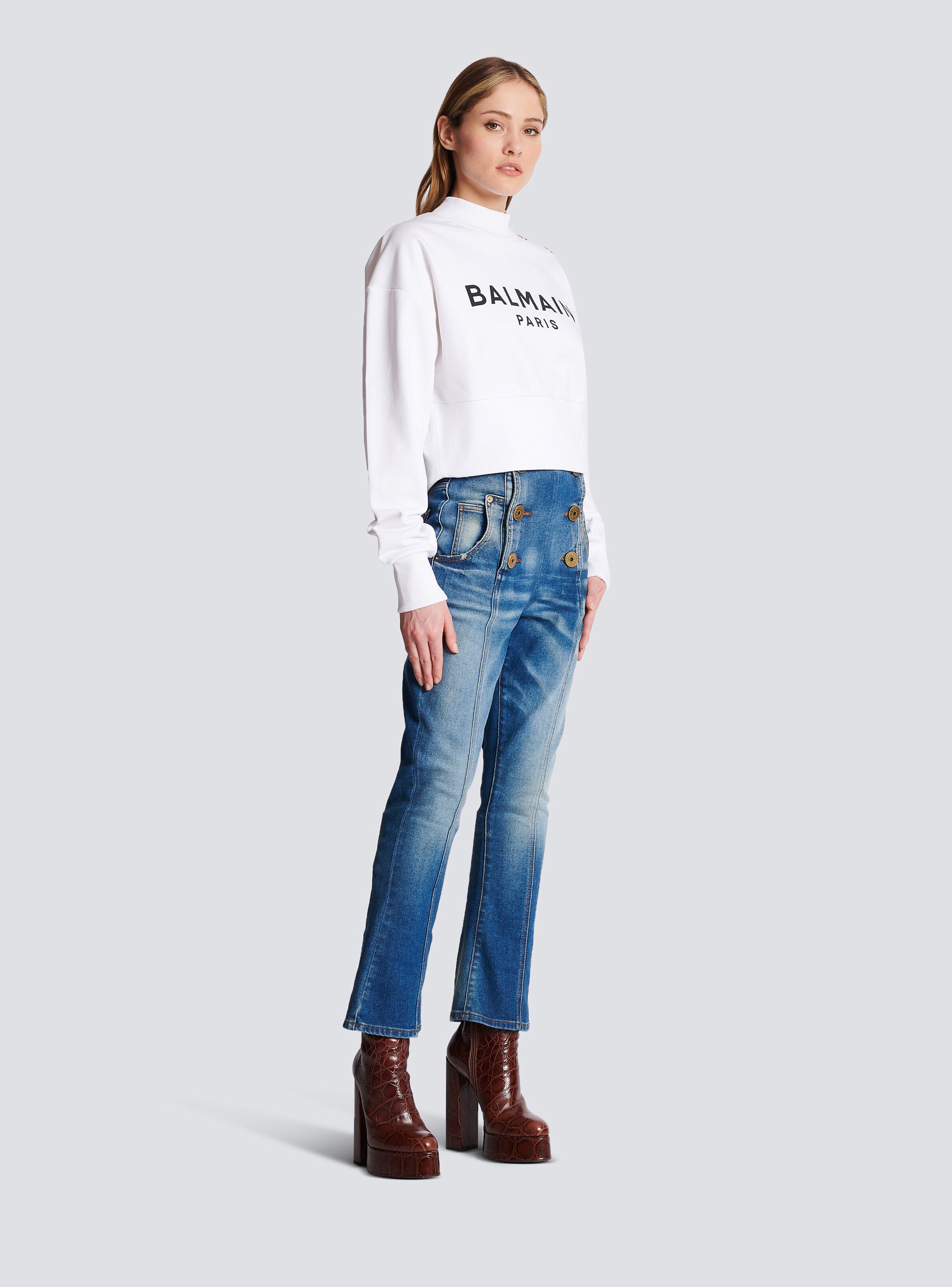 Cropped sweatshirt with Balmain Paris print - 3