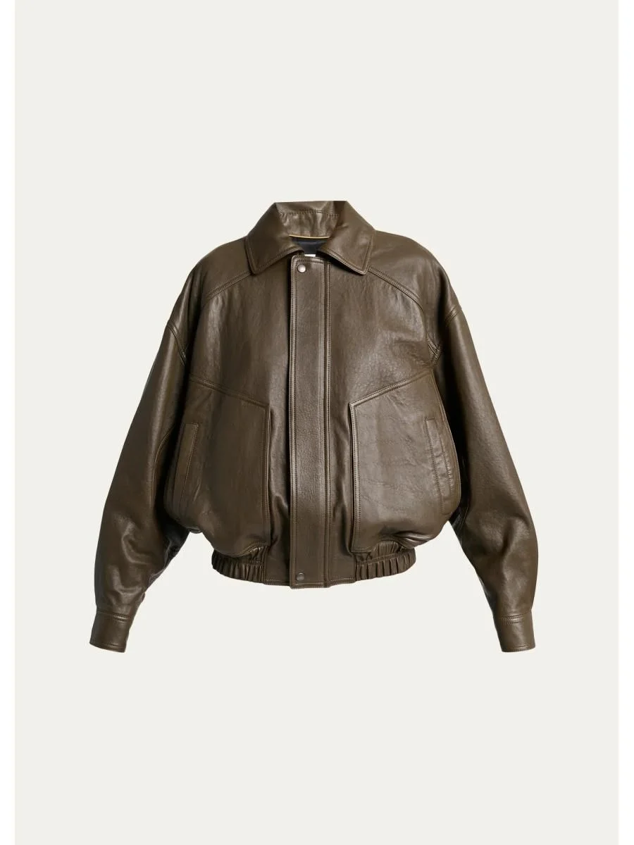 Grained Lambskin Leather Bomber Jacket - 1