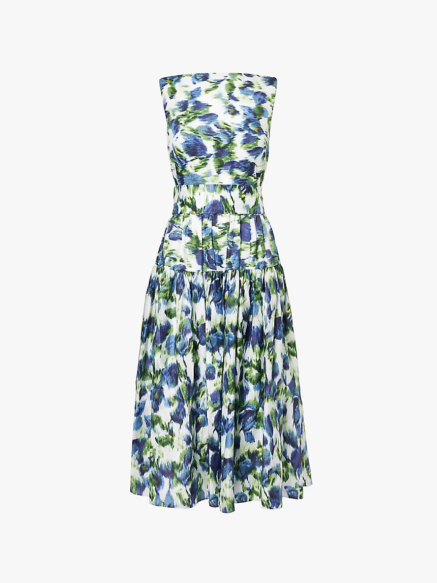 Sleeveless all-over print cotton midi dress - 1