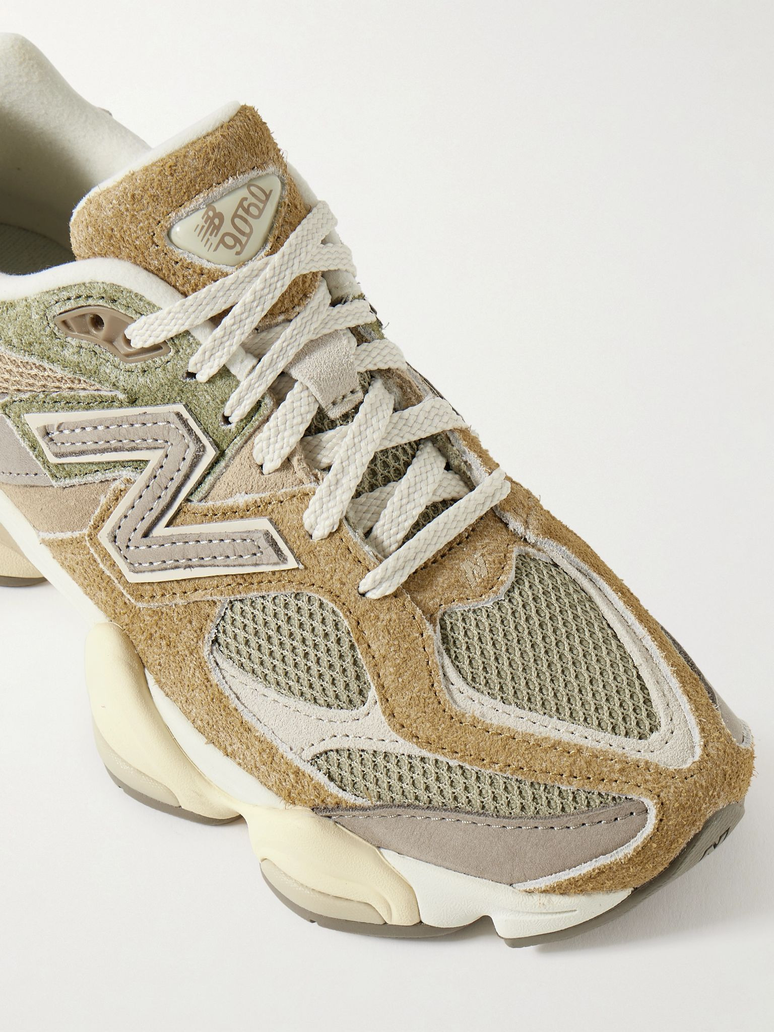 9060 nubuck-trimmed suede and mesh sneakers Beige - 4