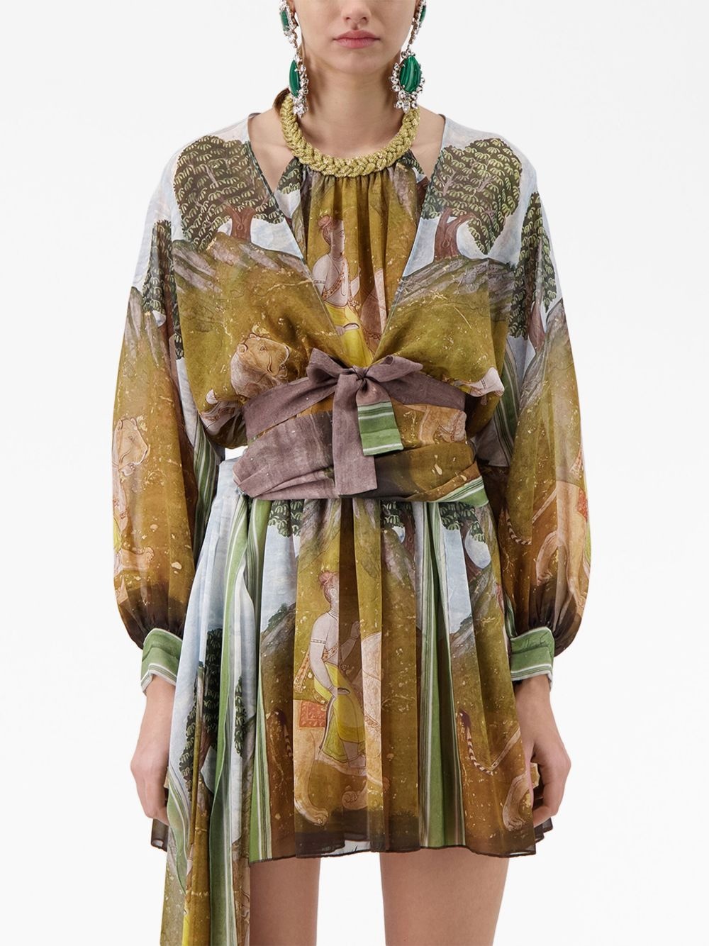 landscape-print wrap blouse - 5