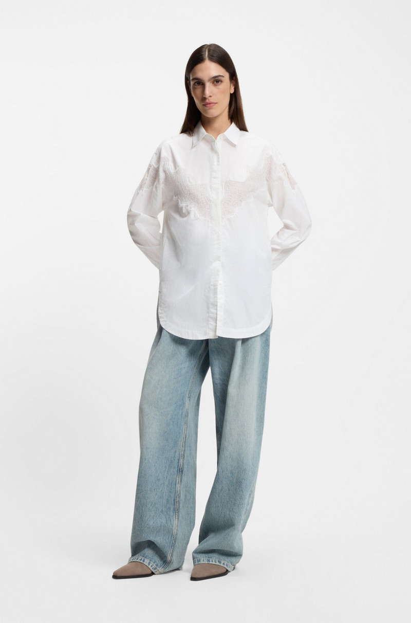 BOSS OVERSIZE-FIT BLOUSE IN COTTON CANVAS WITH LACE INTARSIA outlook