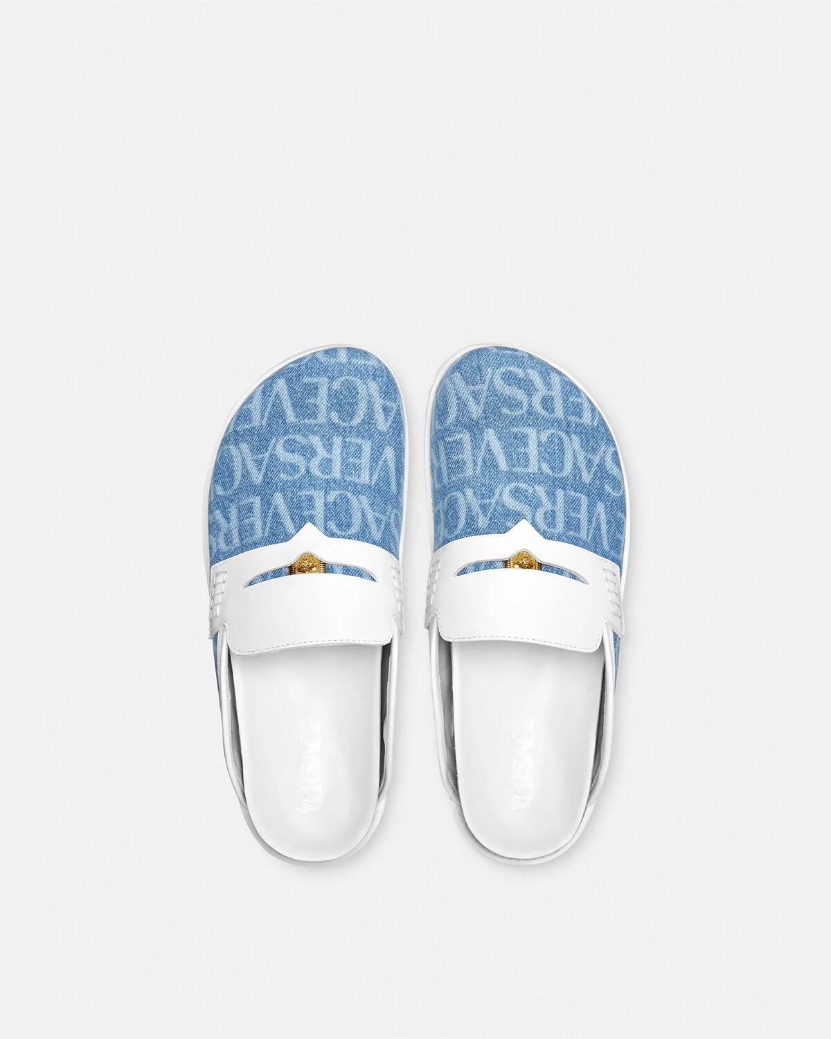 Versace Allover Denim Medusa Mules - 3