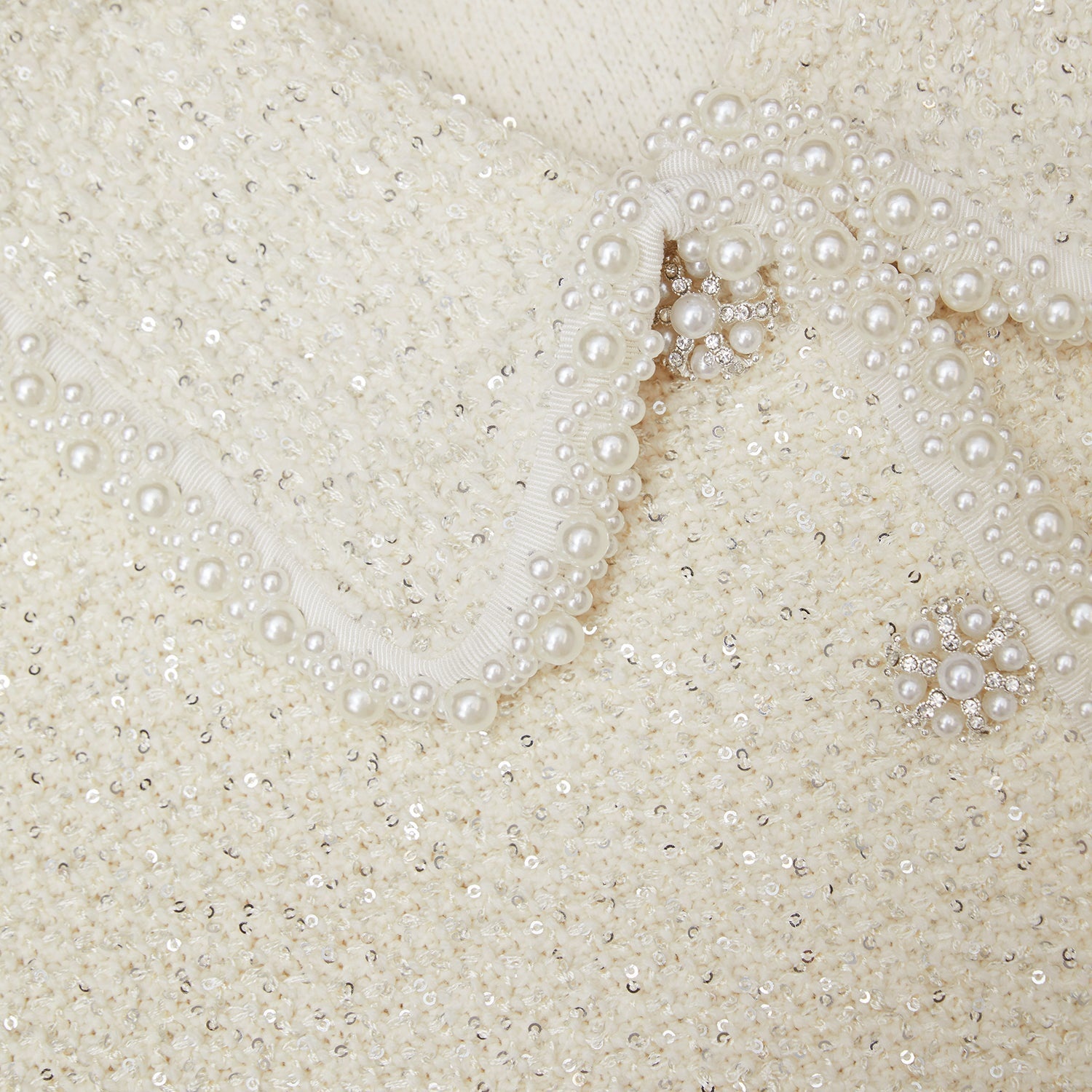 Cream Sequin Knit Pearl Cardigan - 7