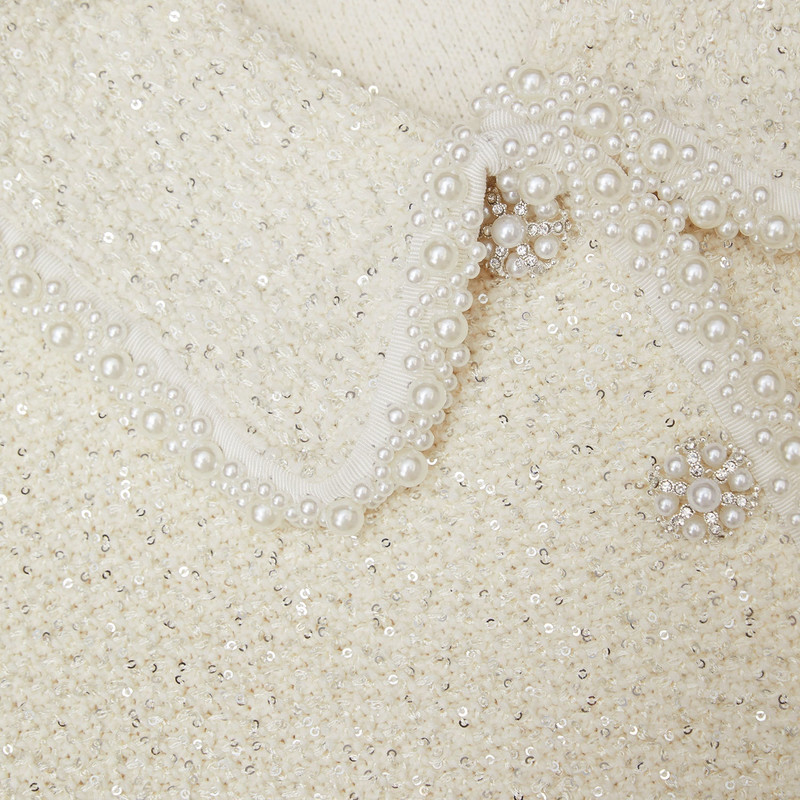 Cream Sequin Knit Pearl Cardigan 7
