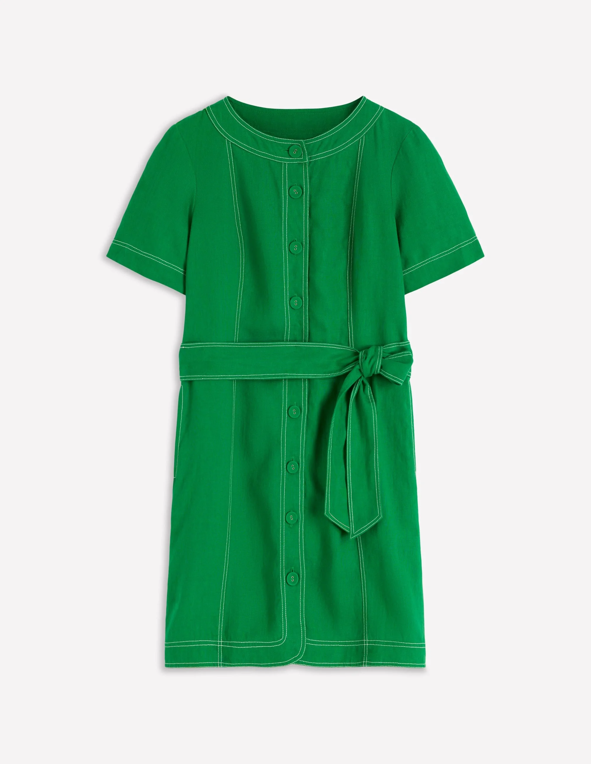 Callie Linen Short Dress-Highland Green - 1