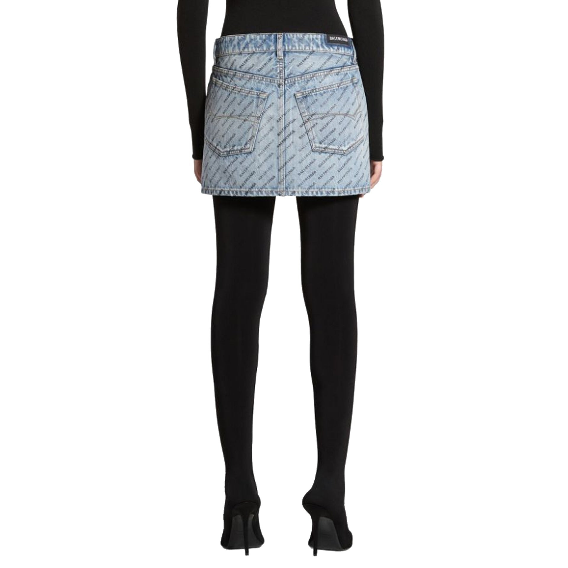 Balenciaga Logo Print Denim Skirt Women - 3