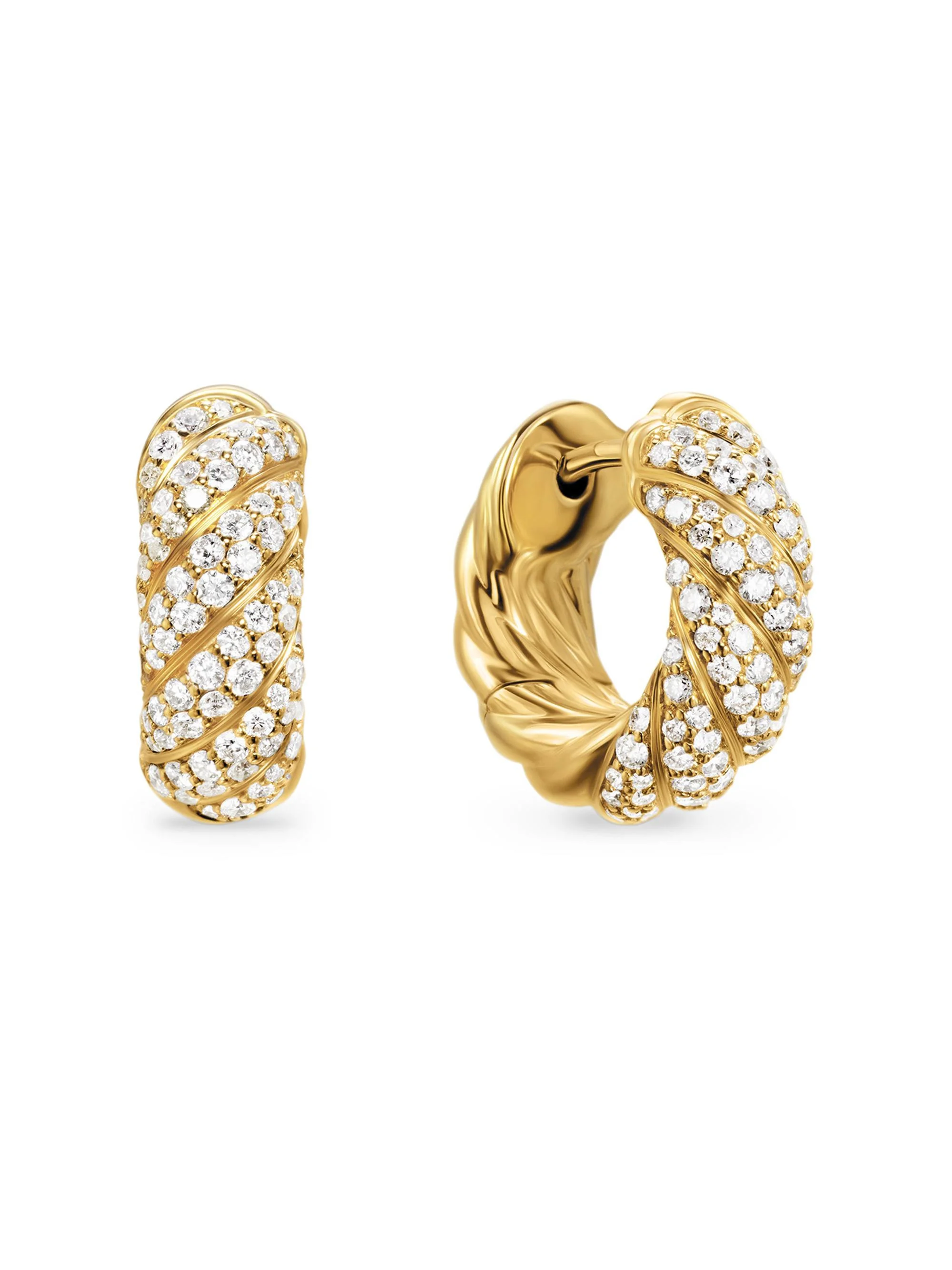 Women's Sculpted Cable Hoop Earrings in 18K Yellow Gold with Diamonds, 14.4MM - Diamond - 1